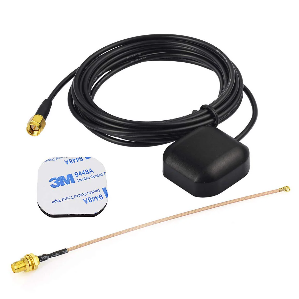 Bingfu Waterproof Active GPS Navigation Antenna Adhesive Mount SMA Male GPS Antenna with 15cm 6 inch U.FL IPX IPEX to SMA Female RG178 Coaxial Pigtail Cable for GPS Module Receiver Tracking with U.FL Cable - Image 2