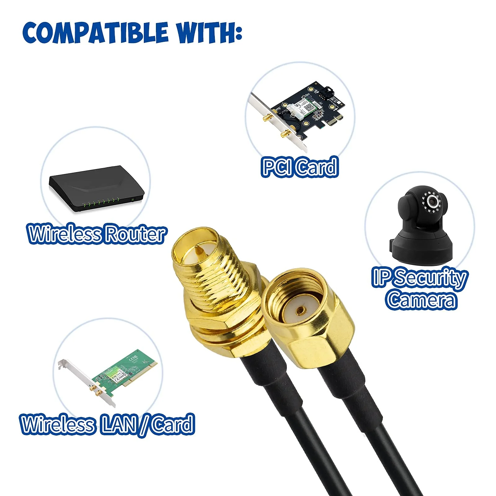 BINGFU WiFi Antenna Extension Cable RP-SMA Male to RP-SMA Female RG174 Coaxial Cable for WiFi Router, Security Camera, Wireless Mini PCI Express PCIE Network Card Adapter 10m 10M(1 Stück) - Image 5