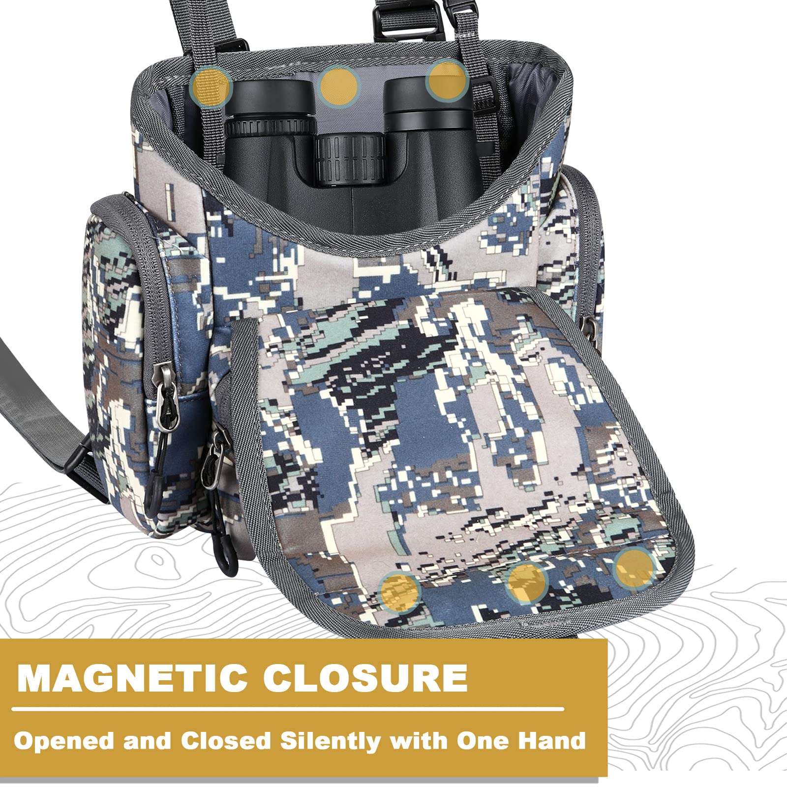 Bino Harness with Rangefinder Pouch & Rain Cover, Lightweight Binocular Harness Chest Pack, Adjustable Harness Binocular Chest Packs Vest Bags Camo - Image 2
