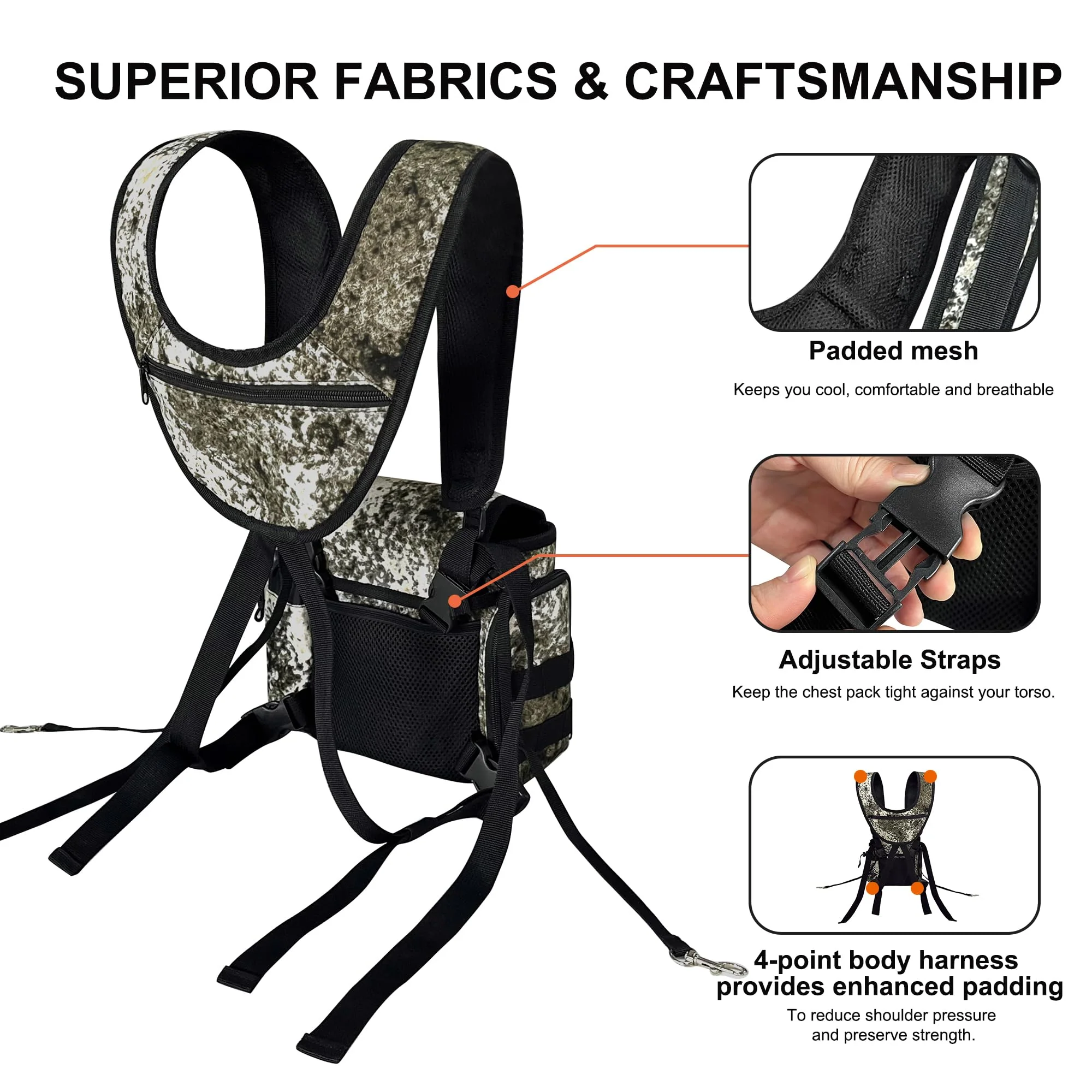 Binocular Harness Chest Pack, Bino Case with Rangefinder Pouch & Rain Cover, Bino Straps Secure Your Binoculars, Binocular Pack for Bird Watching, Hunting, Travel, Sports New Black Camo - Image 5