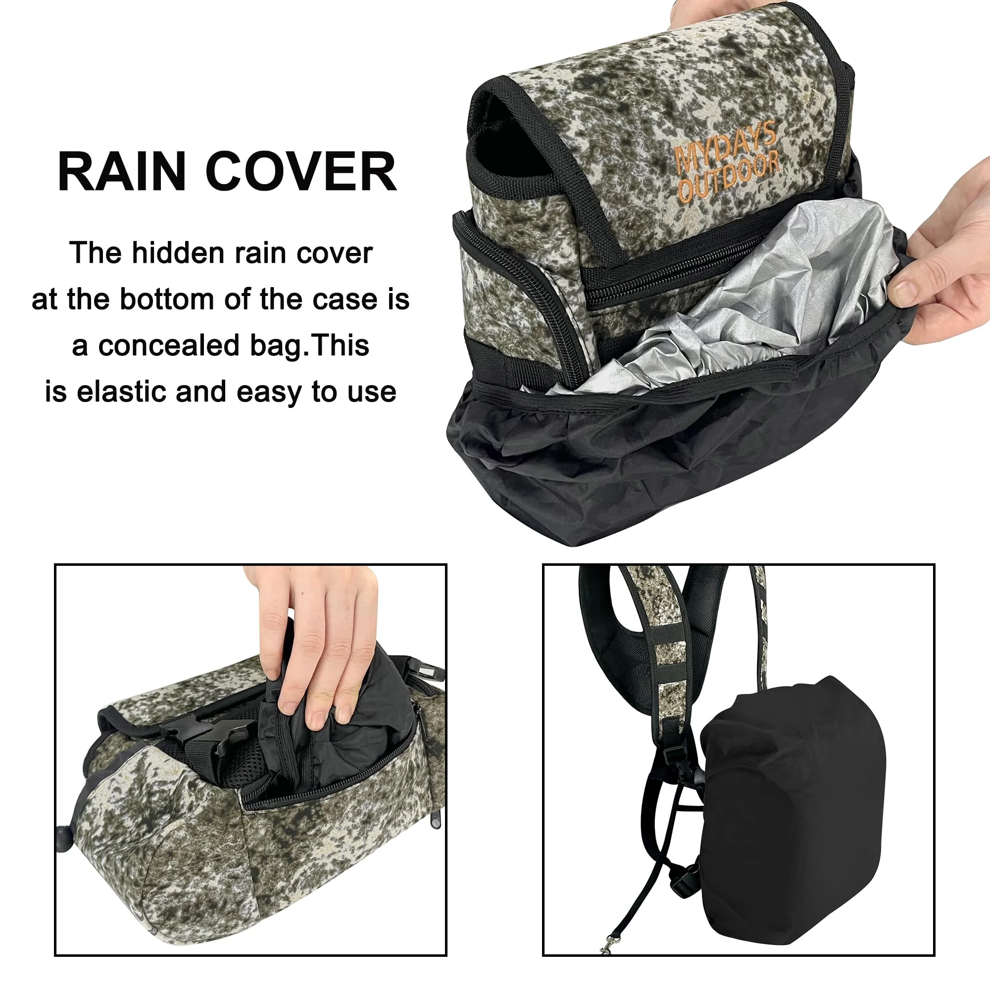 Binocular Harness Chest Pack, Bino Case with Rangefinder Pouch & Rain Cover, Bino Straps Secure Your Binoculars, Binocular Pack for Bird Watching, Hunting, Travel, Sports New Black Camo - Image 6