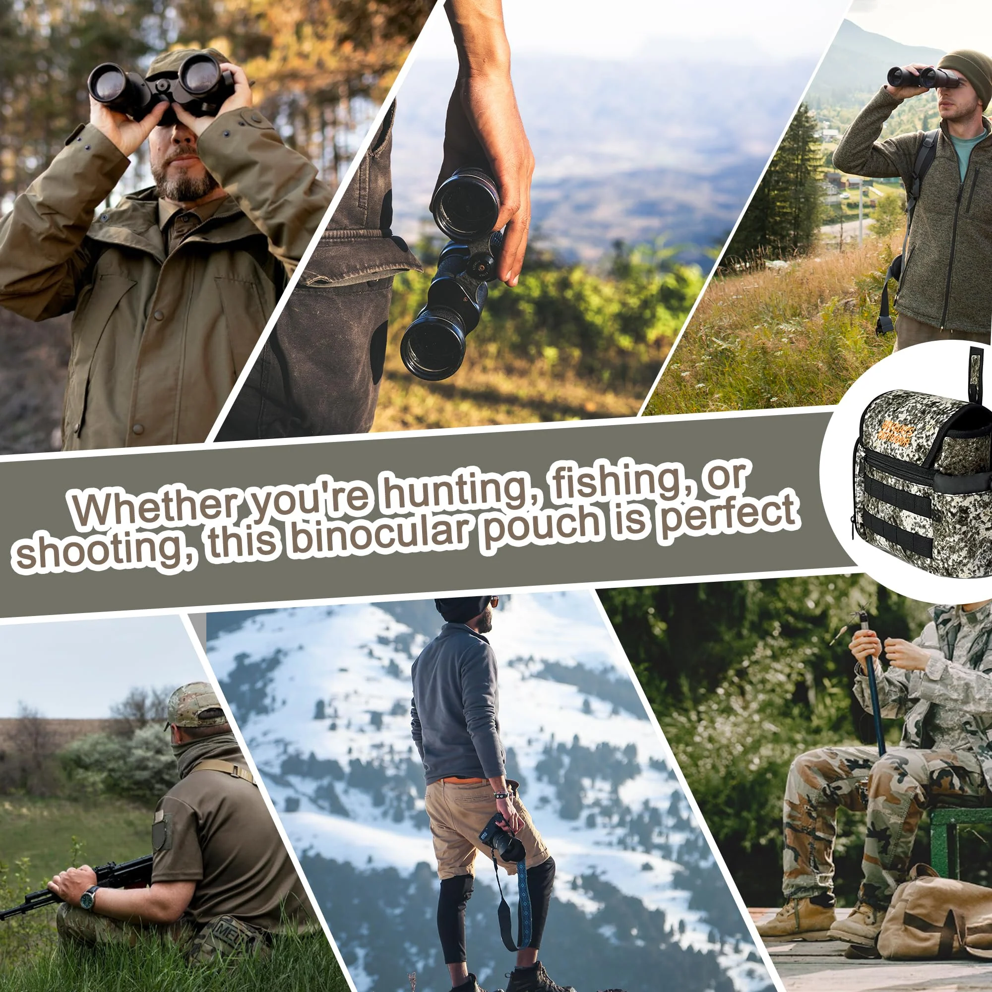 Binocular Harness Chest Pack, Bino Case with Rangefinder Pouch & Rain Cover, Bino Straps Secure Your Binoculars, Binocular Pack for Bird Watching, Hunting, Travel, Sports New Black Camo - Image 8