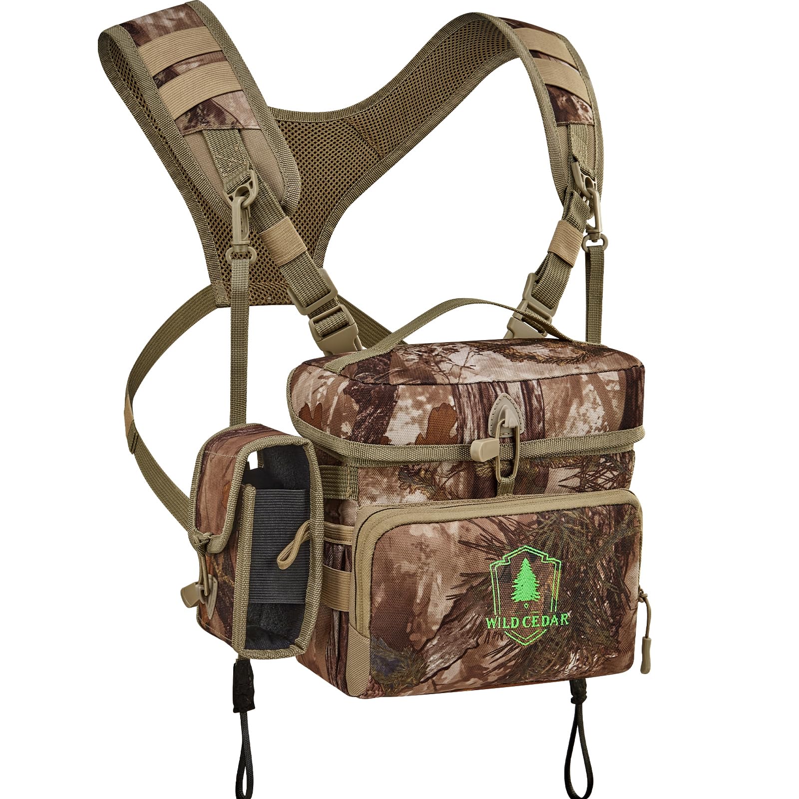 Binocular Harness Chest Pack with Rangefinder Pouch, Bino Harness with Rain Cover for Hunting Large