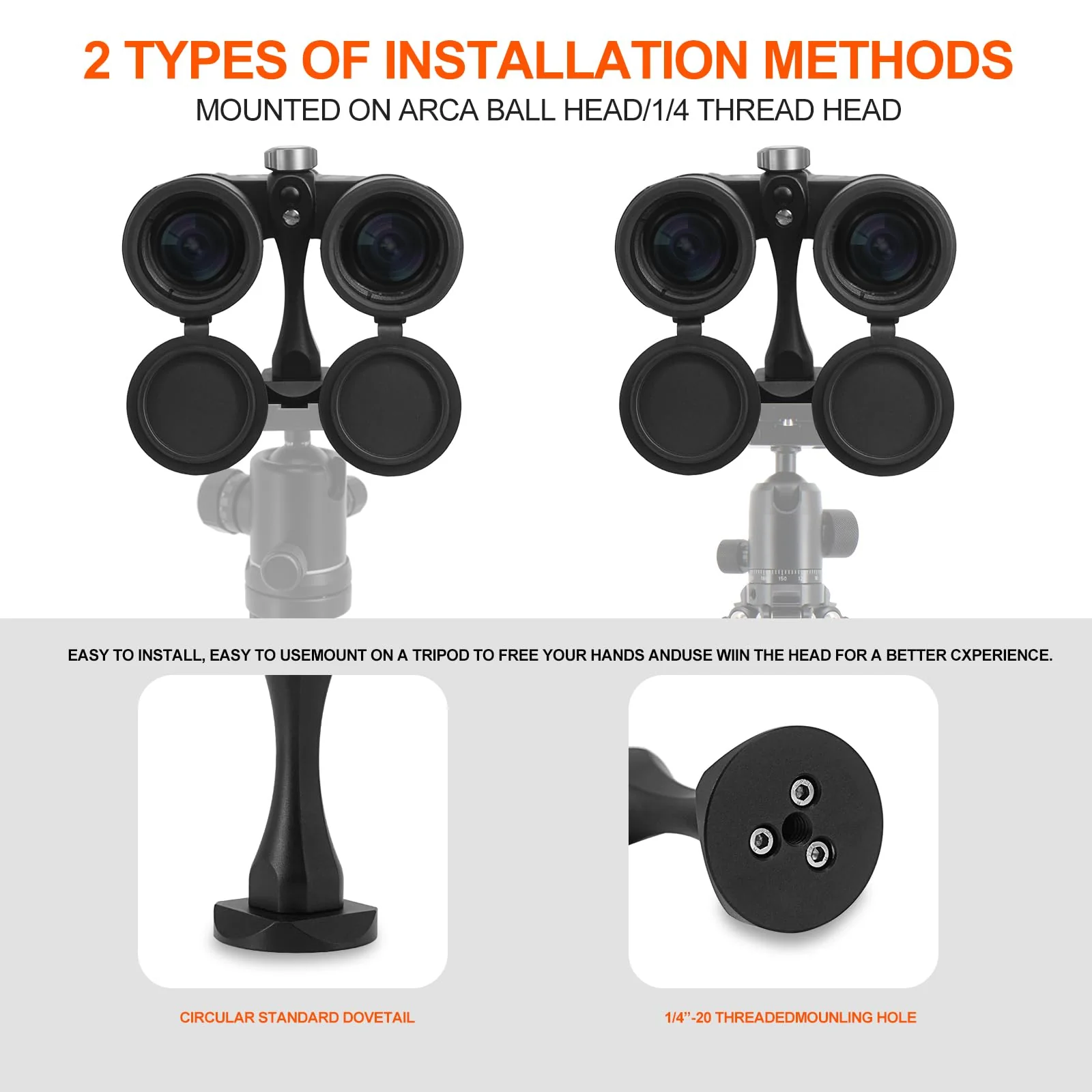 Binocular Tripod Adapter Quick Release with 1/4-20 Inch Threading,T6061 Aluminum Alloy Body,Compatible with Arca Ball Head and 1/4 Thread Head - Image 5