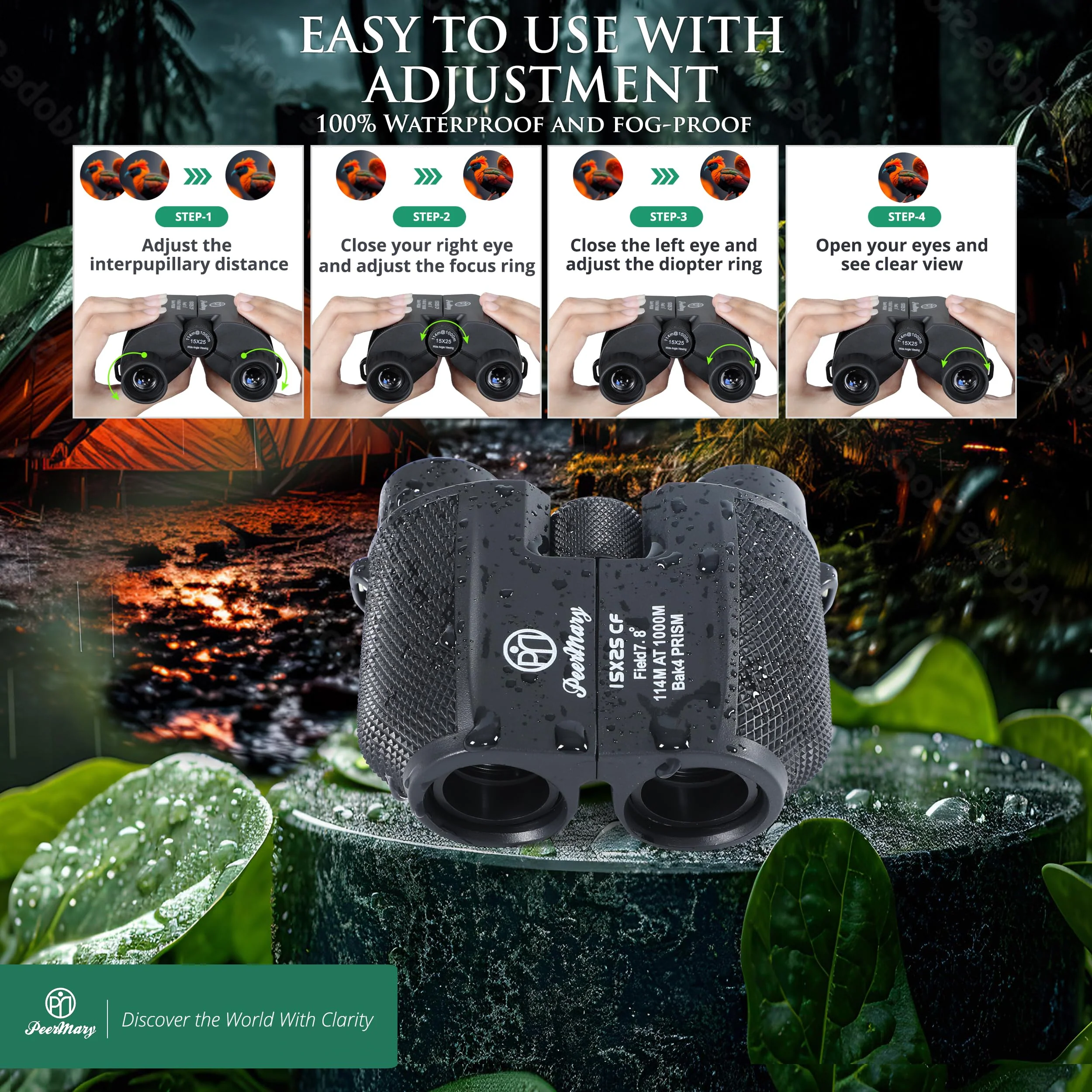 Binoculars 15x25 for Adults and Kids BAK4 Prism for Brighter & Sharper Image - FMC Prevent Surface Reflection & Boost Light for Bird Watching, Outdoor Hunting, Travel, Compact & Low Light Vision - Image 6
