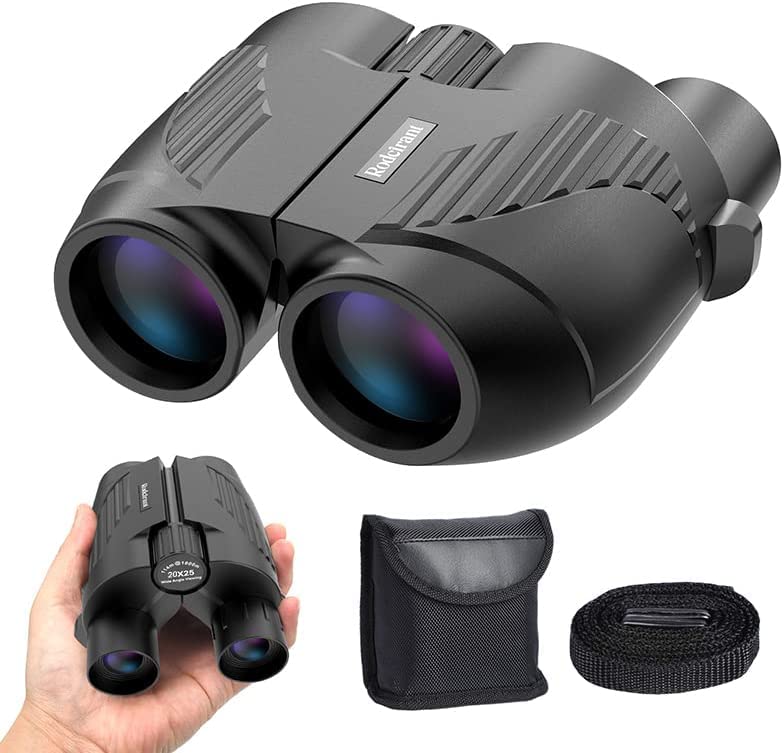 Binoculars 20x25 for Adults and Kids, High Power Easy Focus Binoculars with Low Light Vision, Compact Binoculars for Bird Watching and Travel Black