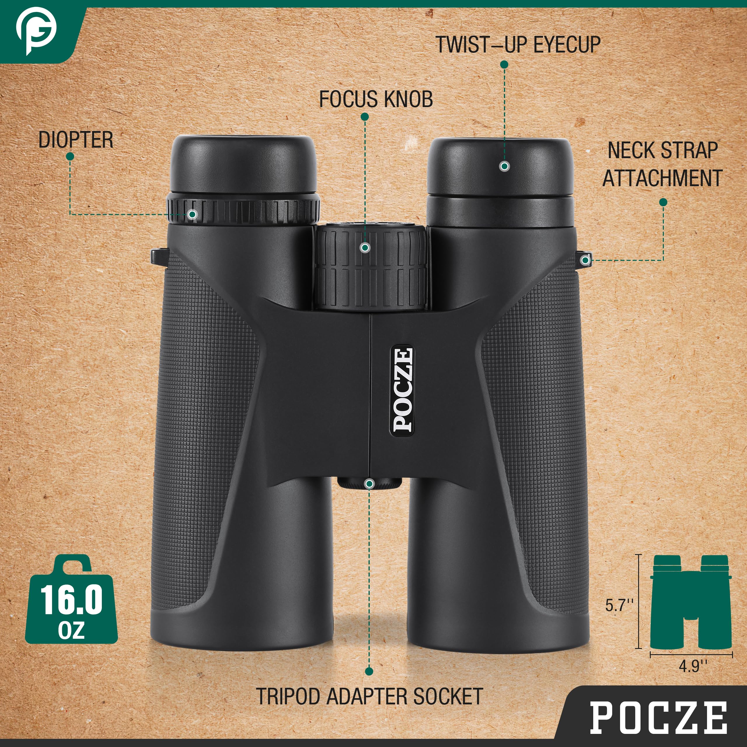 Binoculars for Adults, 12x42 Waterproof and Durable Binoculars with Multi-coated Optics and Protective Rubber Armor, Lightweight Binocular for Bird Watching, Outdoor Sports, Hunting, Travel - Image 2