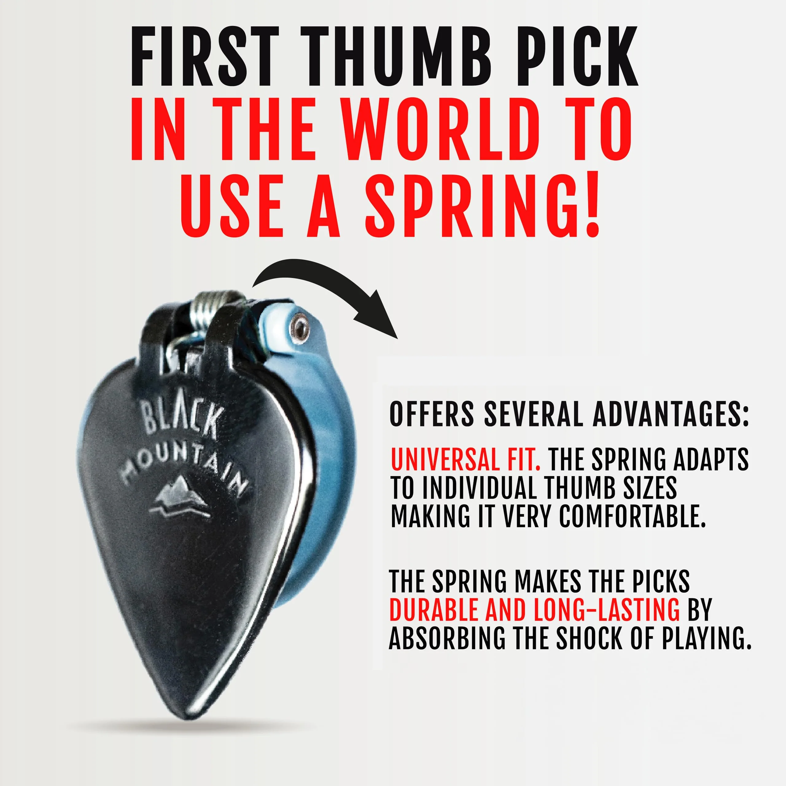 Black Mountain Heavy Gauge Thumb Picks for Acoustic Guitar, Electric Guitar, Ukulele, Banjo, and More - Spring Loaded Universal Fit for Medium to XL Thumbs - Premium Finger Picks 3 Pack Right Handed - Image 5