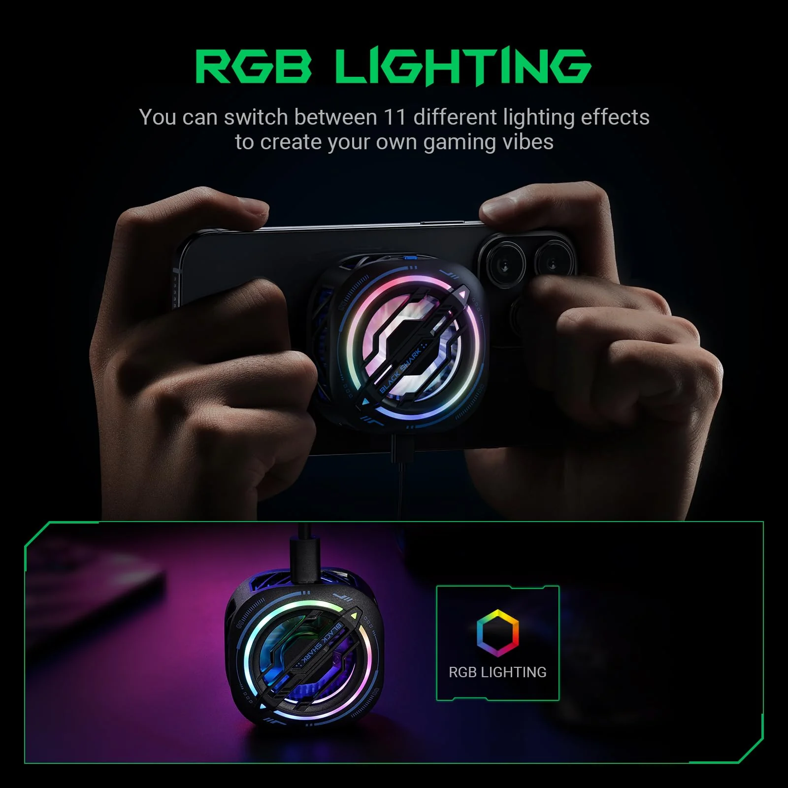 Black Shark Magnetic Cell Phone Cooler, RGB Phone Cooling Fan Portable Lightweight Mobile Phone Cooling Fan, Phone Radiator with Larger Cooling Area for Phone/Tablet/IPad (Black) 3Pro Black - Image 4