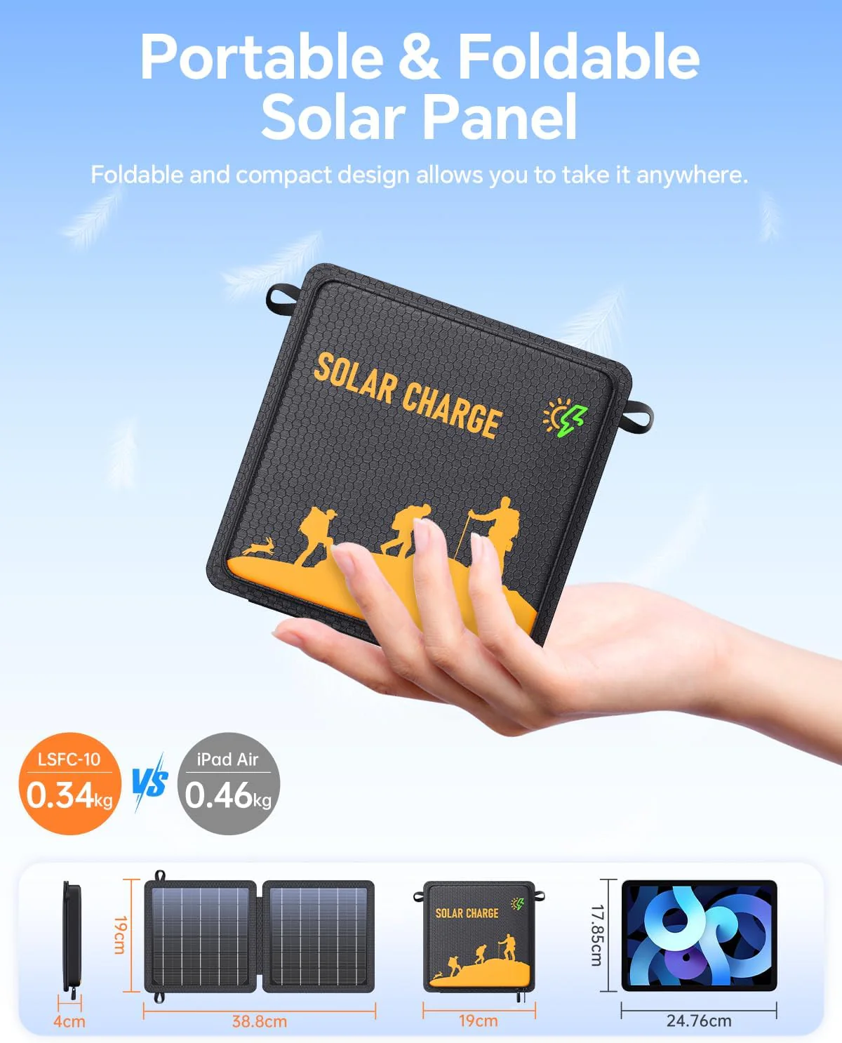 BLAVOR 10W Portable Solar Charger(5V/2A Max), Waterproof IPX4 Foldable Solar Panel with Dual Smart USB Output Compatible with iPhone Xs/X/8/7, iPad, Samsung for Outdoor Hiking Camping Backpacking - Image 4