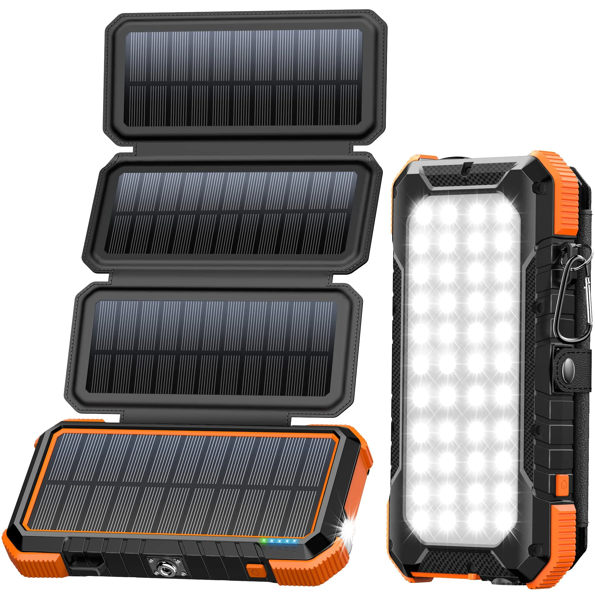 BLAVOR 20000mAh Solar Charger Power Bank PD 18W QC3.0 Fast Charging with 4 Foldable Panels (Orange) Plus 3 in 1 Multi Charging Cable 4FT