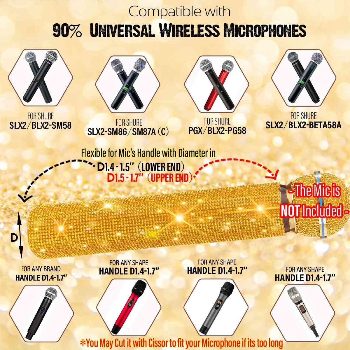 Bling Microphone Sleeve for Universal Wireless Mic Handheld, Golden Glitter on Party (Mic NOT Included) - Image 3