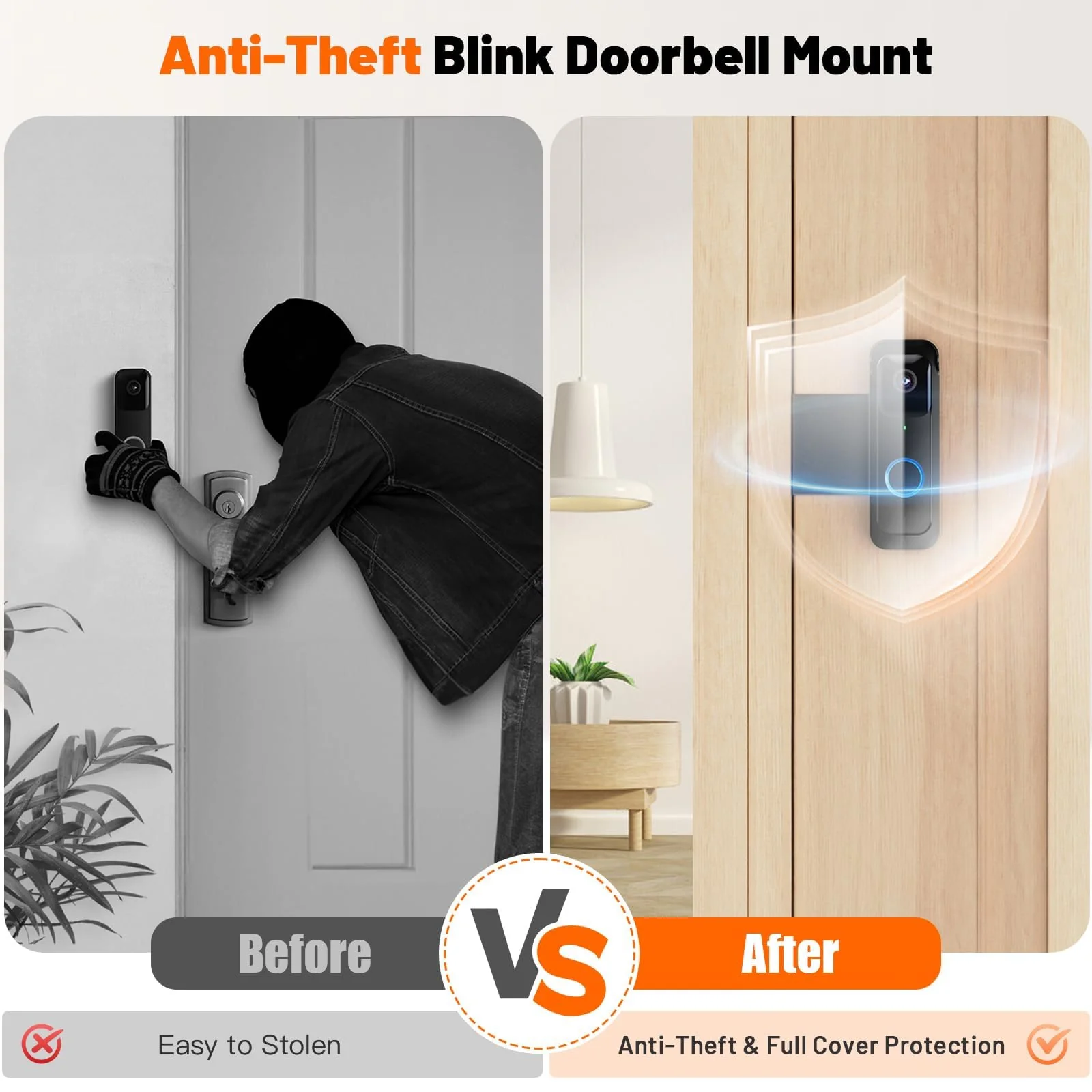 Blink Doorbell Mount, Anti-Theft Doorbell Mount for Blink Doorbell Camera, No Block Sensor & Night Vision Blink Camera Mount, Blink Outdoor Camera Bracket with Rain Cover Black - Image 5