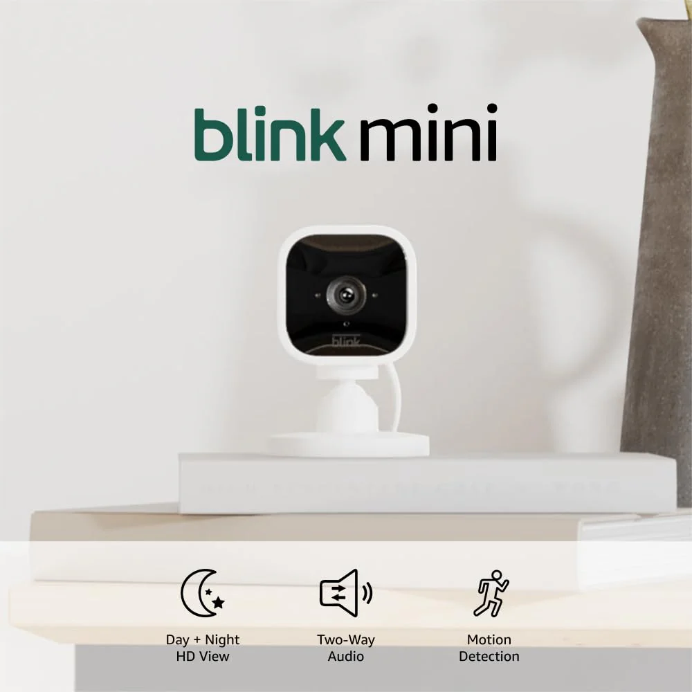 Blink Mini - Compact indoor plug-in smart security camera, 1080p HD video, night vision, motion detection, two-way audio, easy set up, Works with Alexa – 1 camera (White) White
