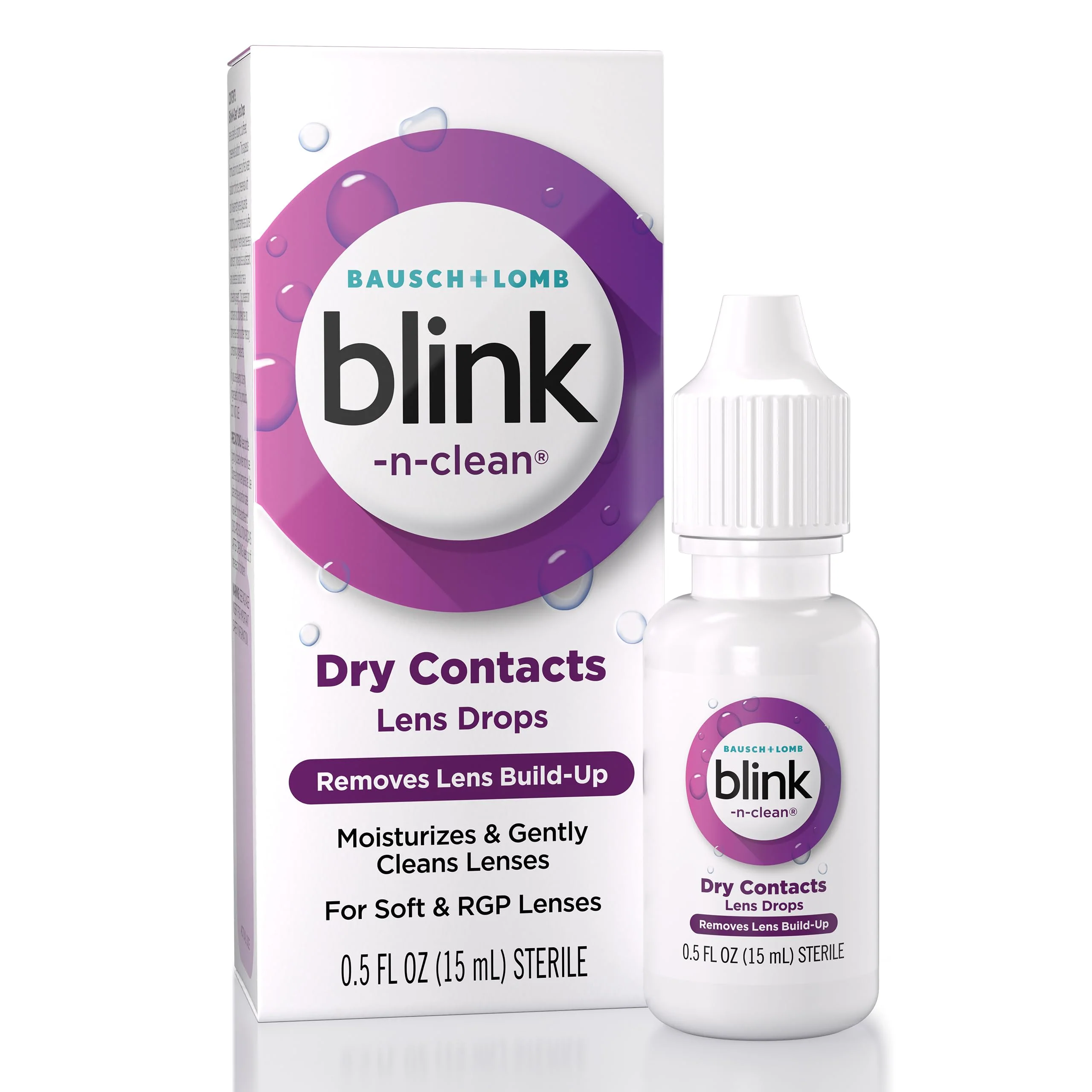 Blink-N-Clean Lens Drops, Rewetting Drops for Contact Lenses, Instant Dry Lens Moisturizing, for Soft & RGP Lenses, 0.5 fl oz Cleaning 10 mL