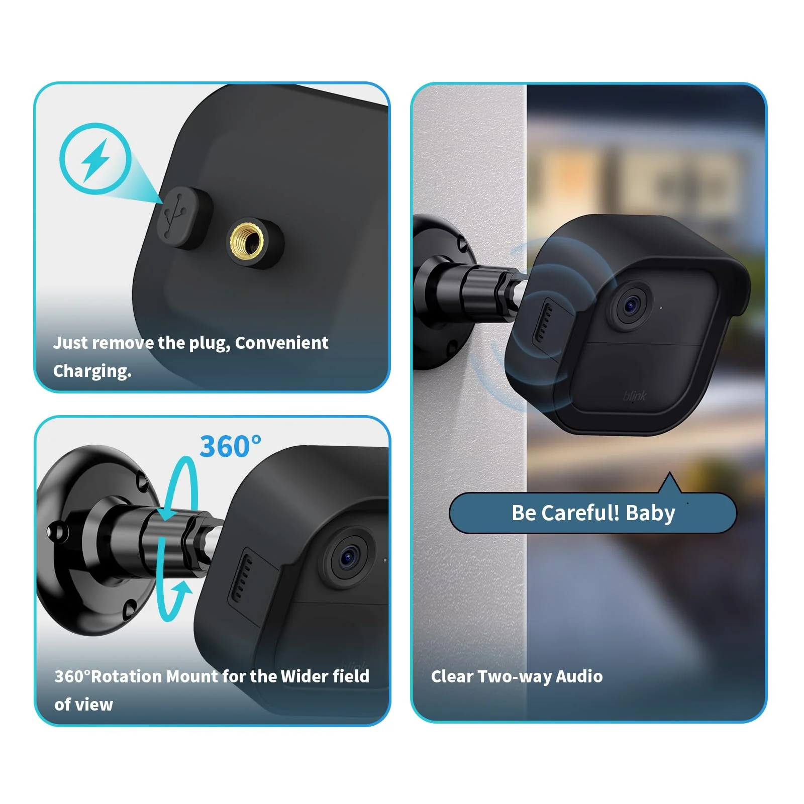 Blink Outdoor 4 Camera Mount with Outlet Mount for Blink Sync Module 2, Protective Cover & 360°Adjustable Mount for Blink Camera Wireless 4th for Outside for Blink Camera Accessories(3 Pack) Black - Image 3