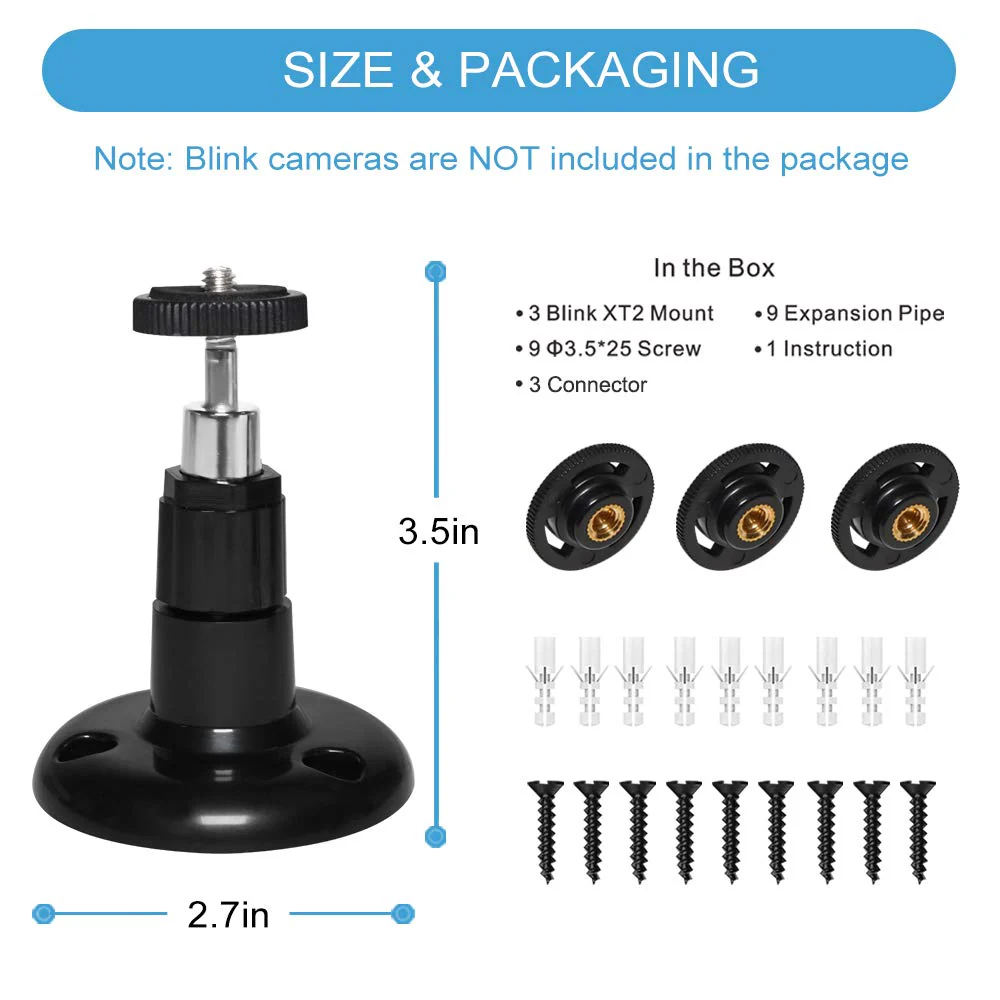 Blink XT / XT2 Camera Mount, 360 Degree Adjustable Indoor/Outdoor Wall Mount Bracket for Blink Home Security System Black 3 Pack - Image 5