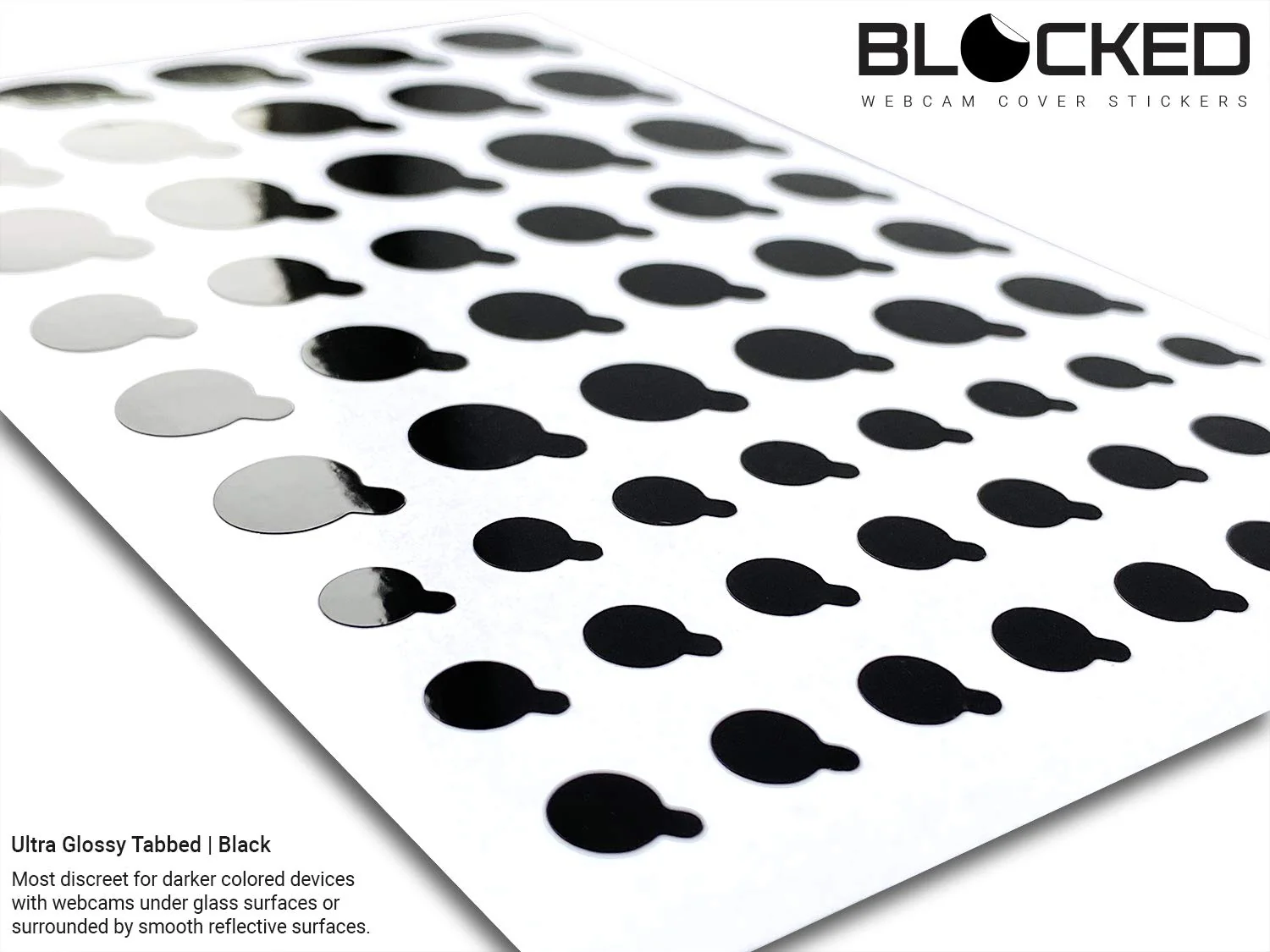 BLOCKED Webcam/Camera Vinyl Covers | 57 TabbedLow-Tack Restickable Webcam Sticker | Multiple Sizes | Black 57-Pack Tabbed (Ultra Glossy) Black 57-pack Tabbed | Ultra Glossy - Image 2