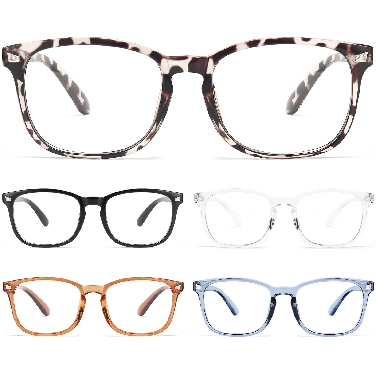 BLS 5 Pack Reading Glasses Blue Light Blocking, Fashion Square Computer Readers Anti Glare/Eye Strain Blockers Eyeglasses 5 Pack Mix 1.5 x