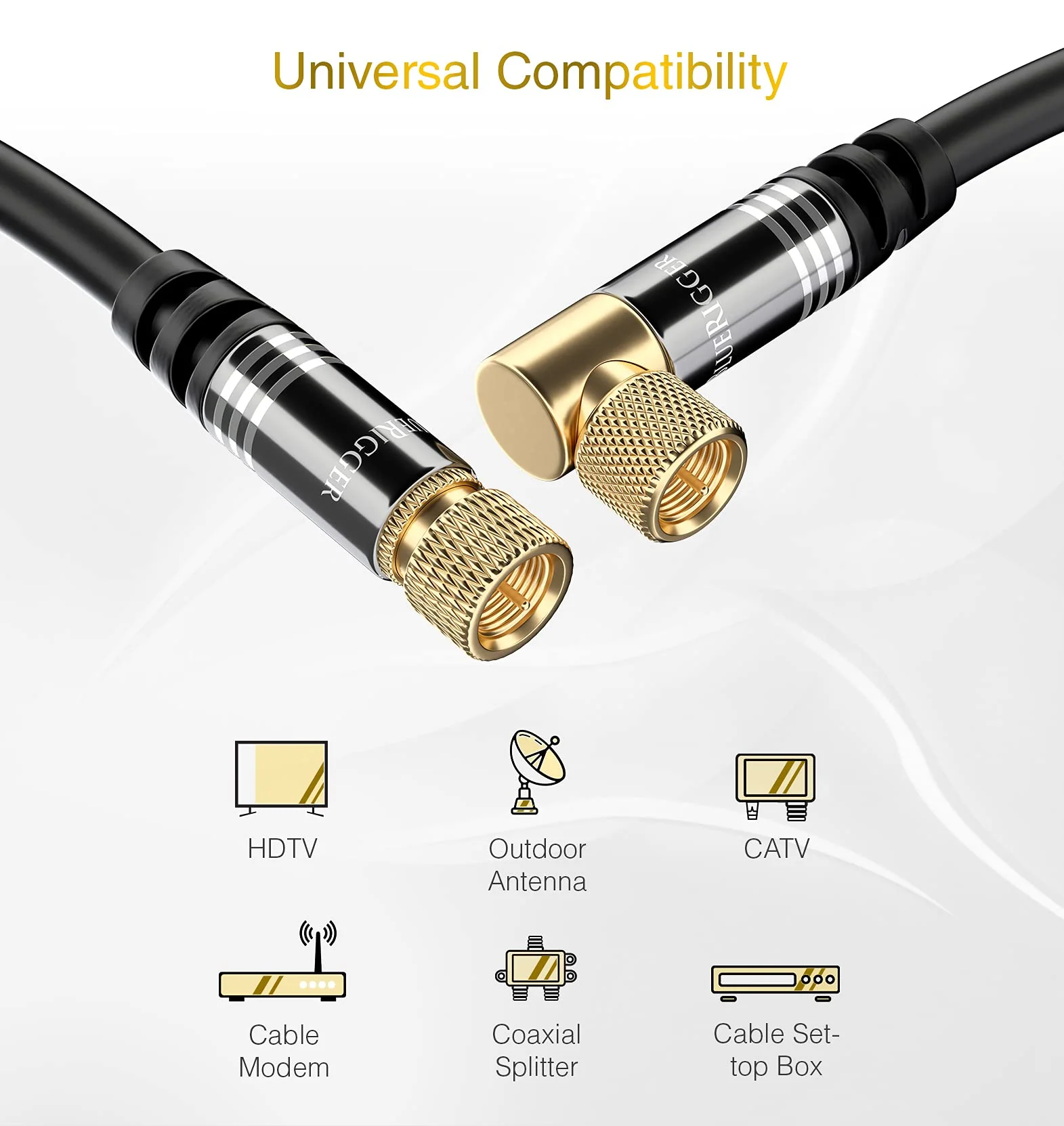 BlueRigger RG6 Digital Coaxial Audio Video Cable (6FT, 90° Angled to Straight Male F Type Connector, Triple Shielded) – Coax Cable for HDTV, CATV, DVB-T2/C/S, Cable Modem, Radio, Satellite Receivers 6FT Coaxial Cable - Image 3