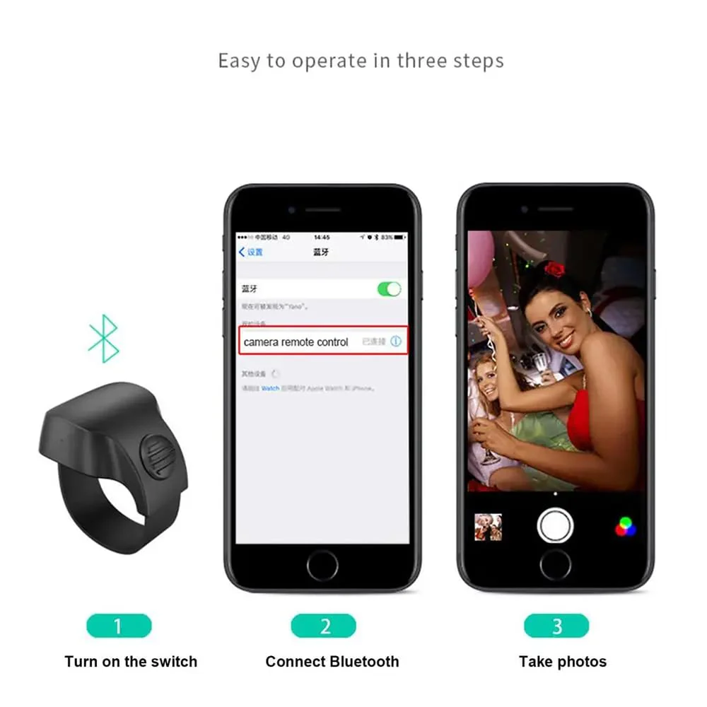 Bluetooth 5.1 Smart Ring Selfie Remote Shutter for iPhone & Android Camera Wireless Remote Control Selfie Button for iPad iPod Tablet, HD Selfie Clicker for Taking Photos & Videos (White) White - Image 3