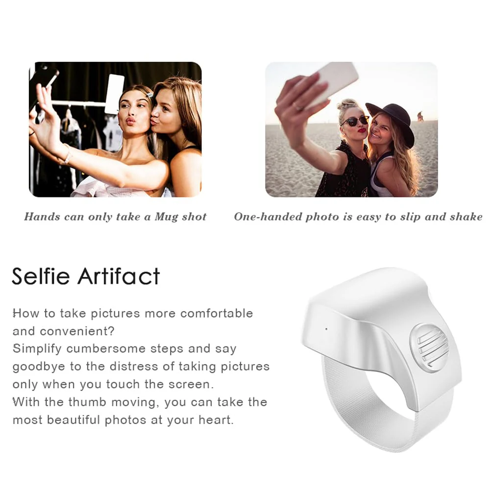 Bluetooth 5.1 Smart Ring Selfie Remote Shutter for iPhone & Android Camera Wireless Remote Control Selfie Button for iPad iPod Tablet, HD Selfie Clicker for Taking Photos & Videos (White) White - Image 4