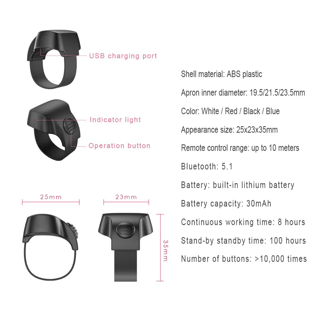 Bluetooth 5.1 Smart Ring Selfie Remote Shutter for iPhone & Android Camera Wireless Remote Control Selfie Button for iPad iPod Tablet, HD Selfie Clicker for Taking Photos & Videos (White) White - Image 5