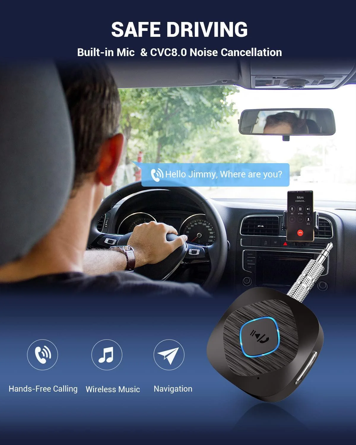 Bluetooth 5.3 Transmitter Receiver, Bluetooth AUX Adapter for Car, 2-in-1 Wireless Audio Adapter for TV/Home Stereo/Headphones/Speakers, with 3.5 mm AUX Input/Output Transceiver - Image 4