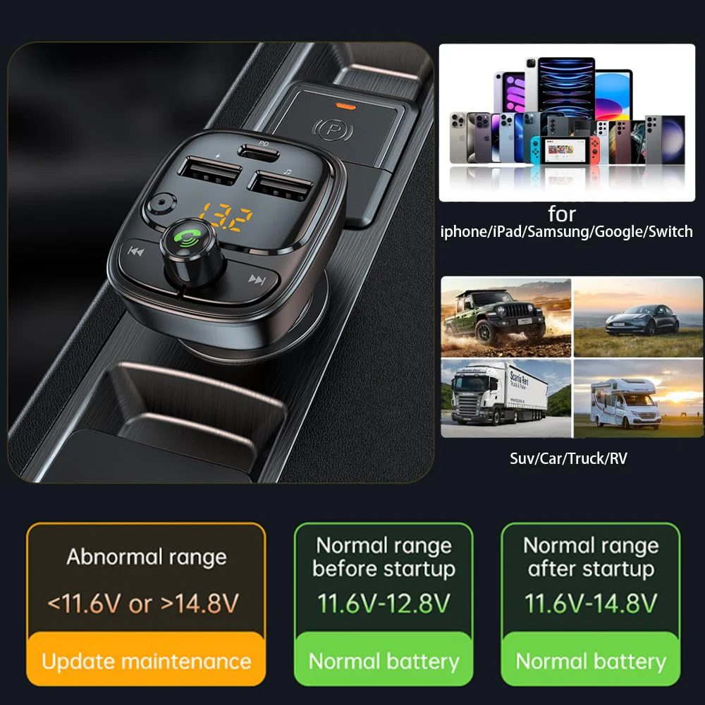Bluetooth Car Adapter Fm Transmitter Bluetooth 5.3 PD30W Type C Car Charger Fast Charging cigarette lighter USB charger Support Hands-Free Call/Music Play/Audio Receiver/TF Card - Image 4
