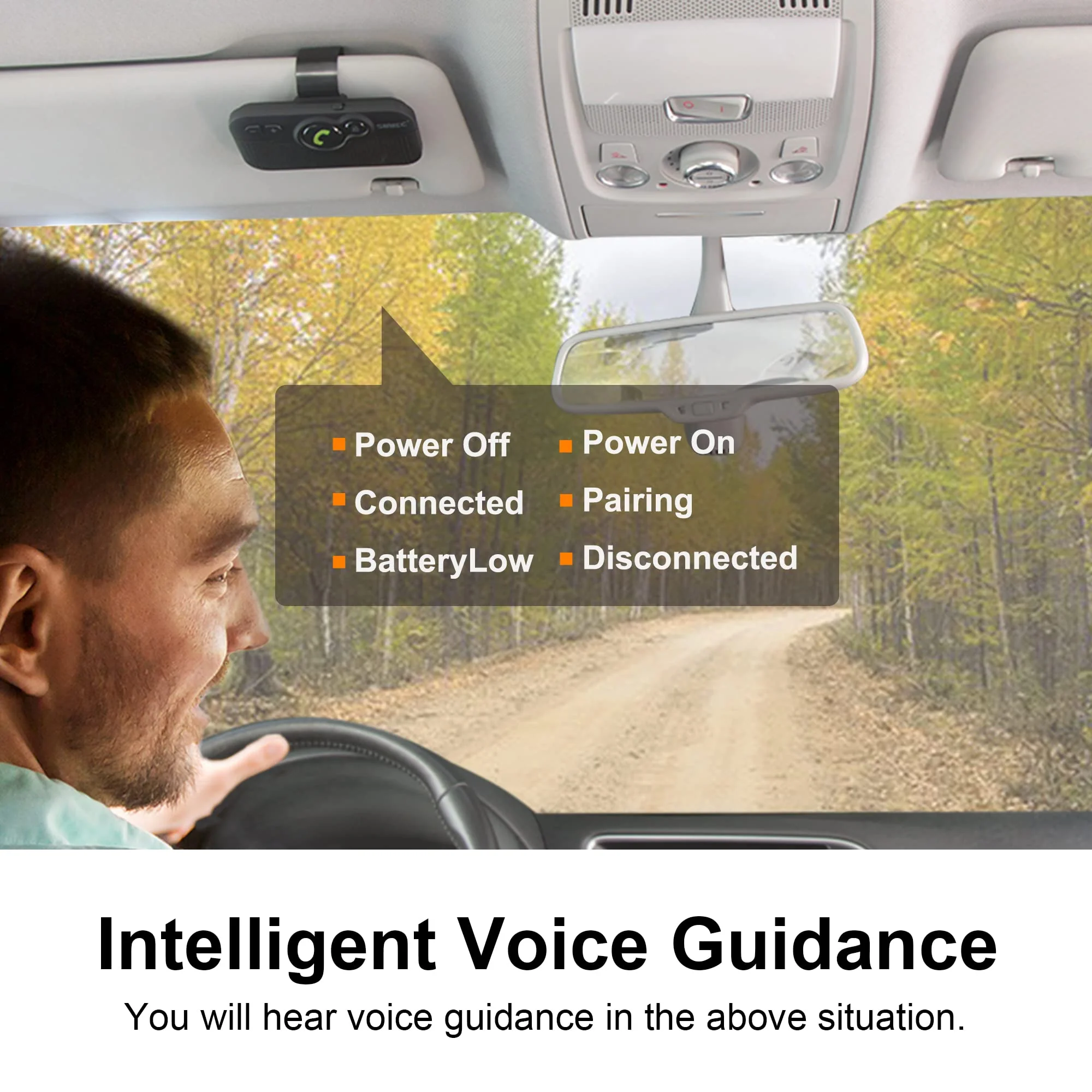 Bluetooth Car Speaker for Cell Phone, Handsfree Bluetooth Car Kit Motion AUTO ON Off Support Siri Voice Assistant Handsfree Speakerphone with Visor Clip - BC980P - Image 2