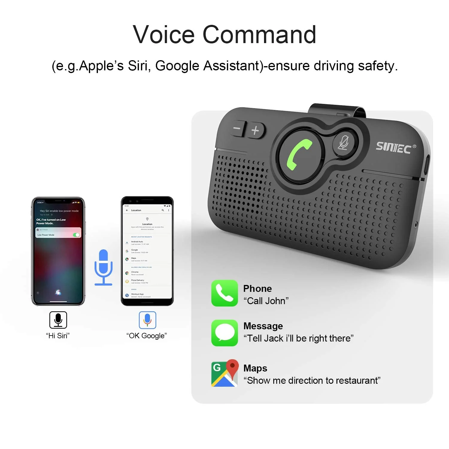 Bluetooth Car Speaker for Cell Phone, Handsfree Bluetooth Car Kit Motion AUTO ON Off Support Siri Voice Assistant Handsfree Speakerphone with Visor Clip - BC980P - Image 6