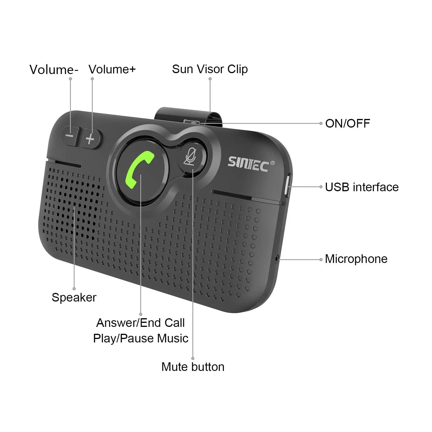 Bluetooth Car Speaker for Cell Phone, Handsfree Bluetooth Car Kit Motion AUTO ON Off Support Siri Voice Assistant Handsfree Speakerphone with Visor Clip - BC980P - Image 7