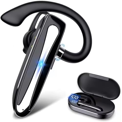 Bluetooth Earpiece for Phone Calls,Single Ear Wireless Headset with Noise Cancelling Mic,Hands-Free Earphones for Android iPhones,LED Display 500mAh Charging Case,for Driving,Business,Office YYK-530
