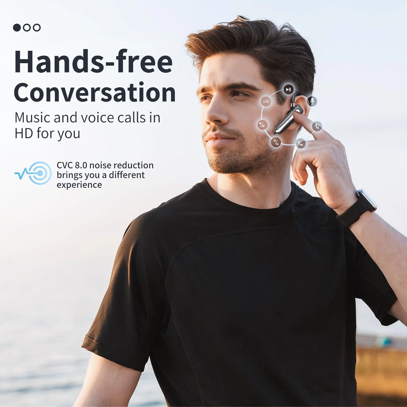 Bluetooth Earpiece for Phone Calls,Single Ear Wireless Headset with Noise Cancelling Mic,Hands-Free Earphones for Android iPhones,LED Display 500mAh Charging Case,for Driving,Business,Office YYK-530 - Image 2