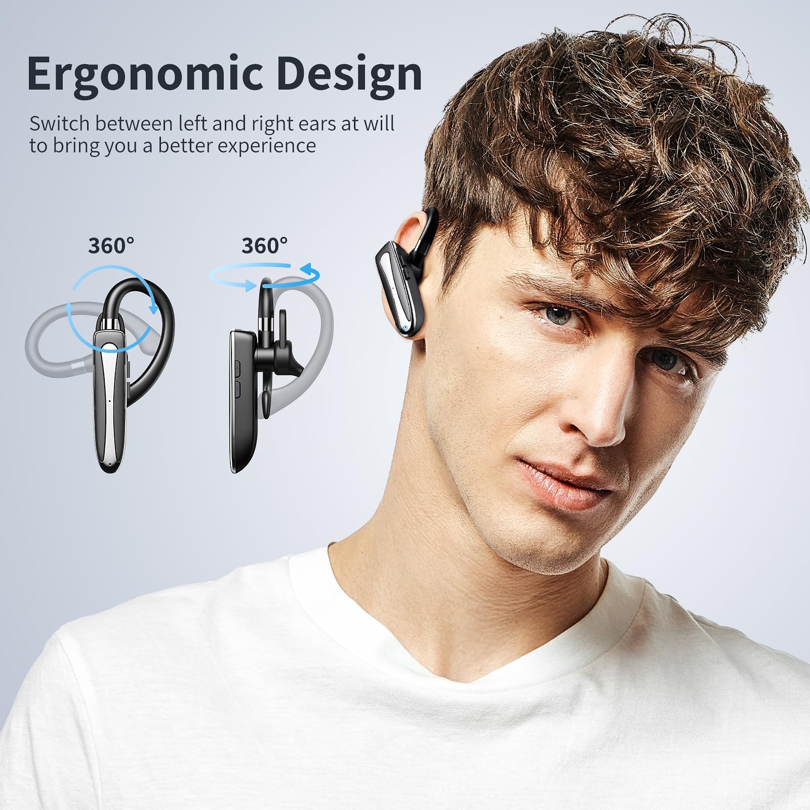 Bluetooth Earpiece for Phone Calls,Single Ear Wireless Headset with Noise Cancelling Mic,Hands-Free Earphones for Android iPhones,LED Display 500mAh Charging Case,for Driving,Business,Office YYK-530 - Image 5