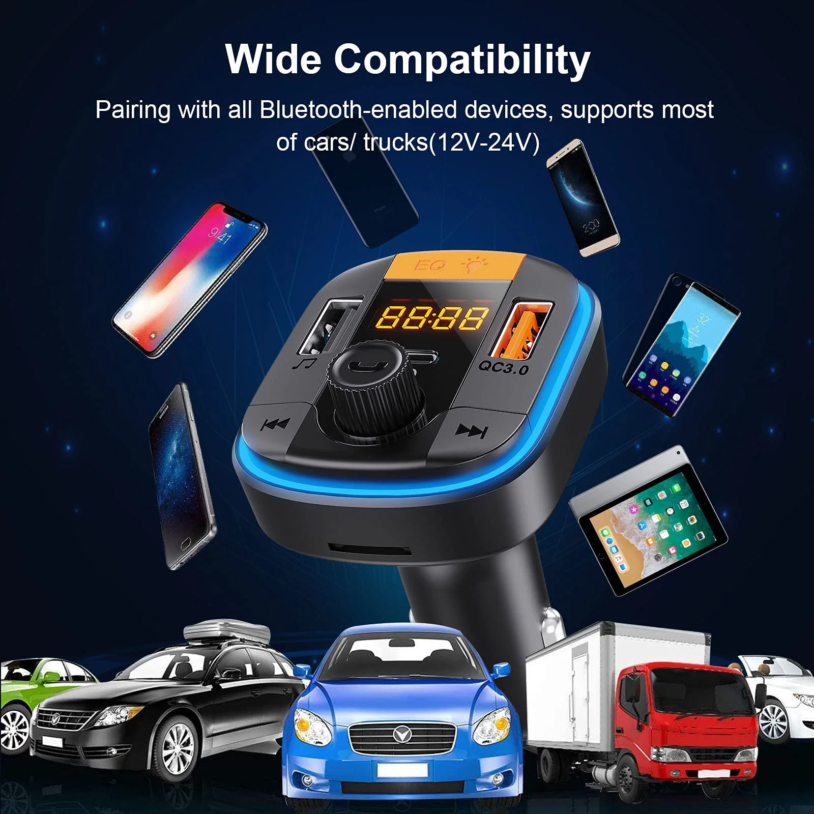 Bluetooth FM Transmitter for Car - BAISHUN Bluetooth Car Adapter PD20W+QC3.0 Cigarette Lighter Bluetooth 5.0 Radio Receiver Music Player Car Charger Supports Hands-Free Call Siri Google Assistant - Image 6