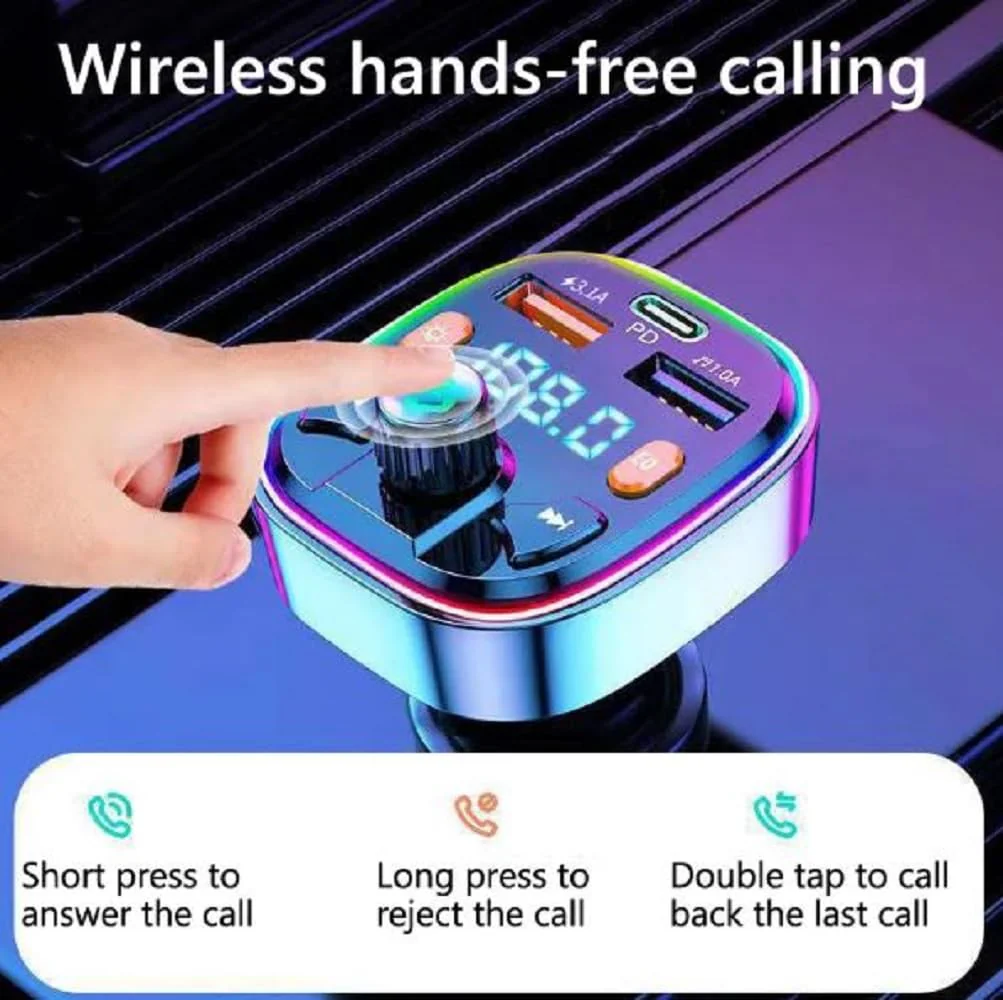 Bluetooth FM Transmitter for Car,Bluetooth Car Adapter with Dual USB Charging Car Charger MP3 Player Support TF Card & USB Disk,Hands Free Calling,7 Colors Led Backlit Light - Image 3