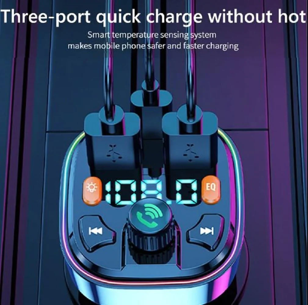 Bluetooth FM Transmitter for Car,Bluetooth Car Adapter with Dual USB Charging Car Charger MP3 Player Support TF Card & USB Disk,Hands Free Calling,7 Colors Led Backlit Light - Image 5