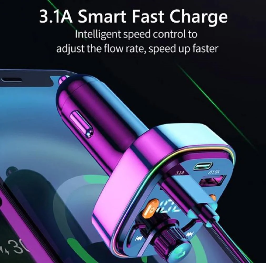 Bluetooth FM Transmitter for Car,Bluetooth Car Adapter with Dual USB Charging Car Charger MP3 Player Support TF Card & USB Disk,Hands Free Calling,7 Colors Led Backlit Light - Image 7