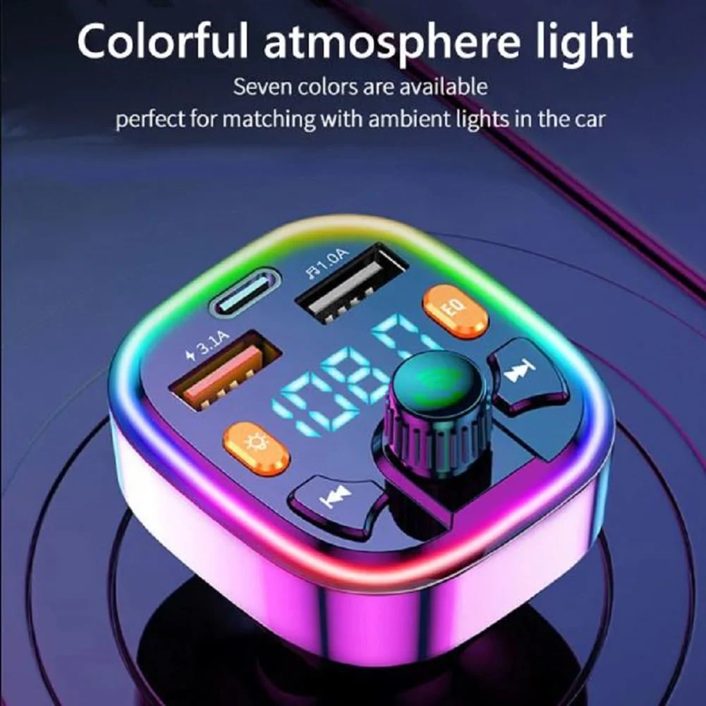 Bluetooth FM Transmitter for Car,Bluetooth Car Adapter with Dual USB Charging Car Charger MP3 Player Support TF Card & USB Disk,Hands Free Calling,7 Colors Led Backlit Light - Image 9