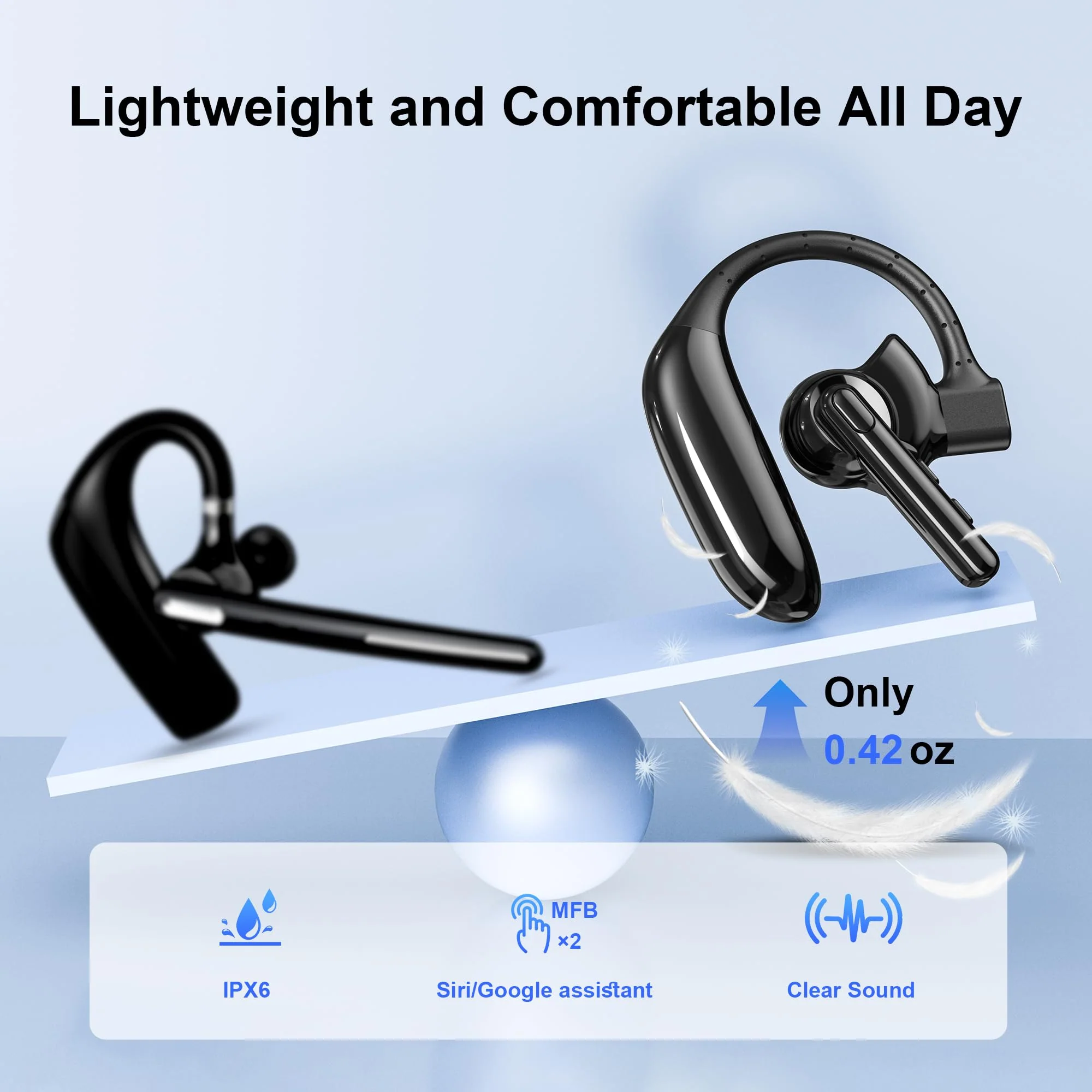 Bluetooth Headset Dual-Mic V5.4 Wireless Bluetooth Earpiece Noise Canceling Hands-Free Headphones 14 Hours Talking Time 140H Standby for Cell Phones iPhone Android Trucker,Office,Driving,Business - Image 6