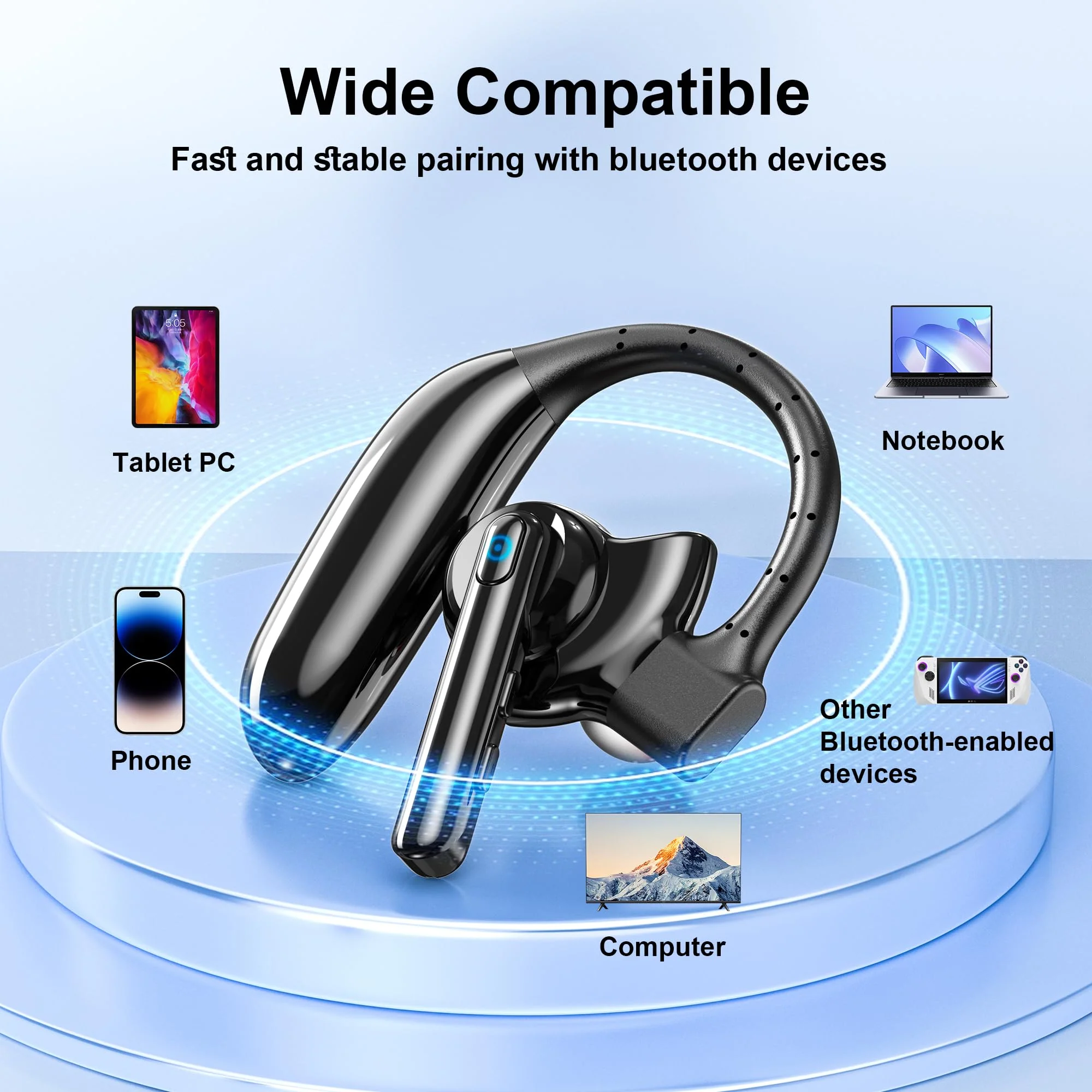 Bluetooth Headset Dual-Mic V5.4 Wireless Bluetooth Earpiece Noise Canceling Hands-Free Headphones 14 Hours Talking Time 140H Standby for Cell Phones iPhone Android Trucker,Office,Driving,Business - Image 7