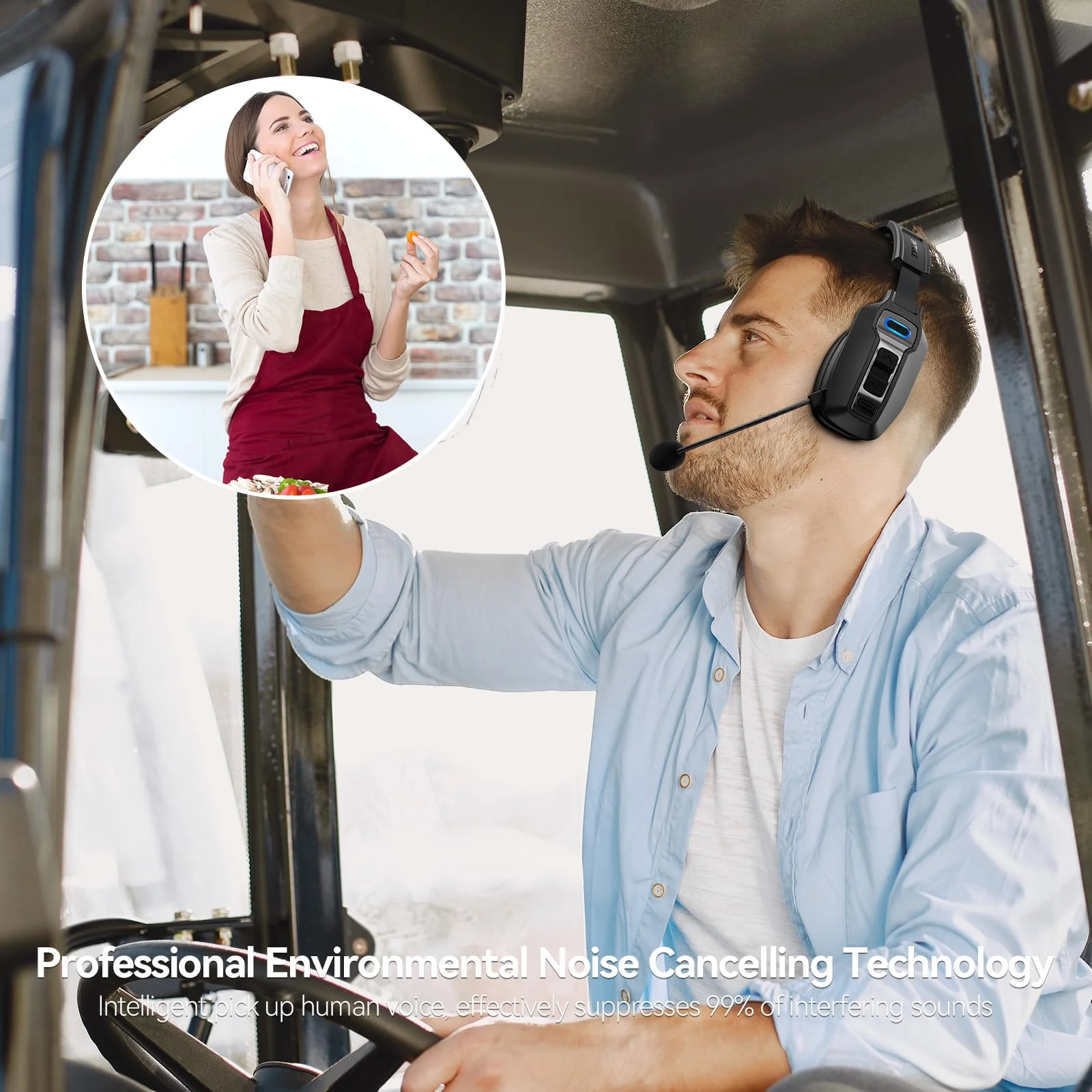 Bluetooth Headset, Trucker Bluetooth Headset with Microphone AI Noise Cancelling, Trucker Headset for 164ft & 65Hours Working Time, Wireless Headset for Work from Home/Trucke Driver/Computer DY101 - Image 2