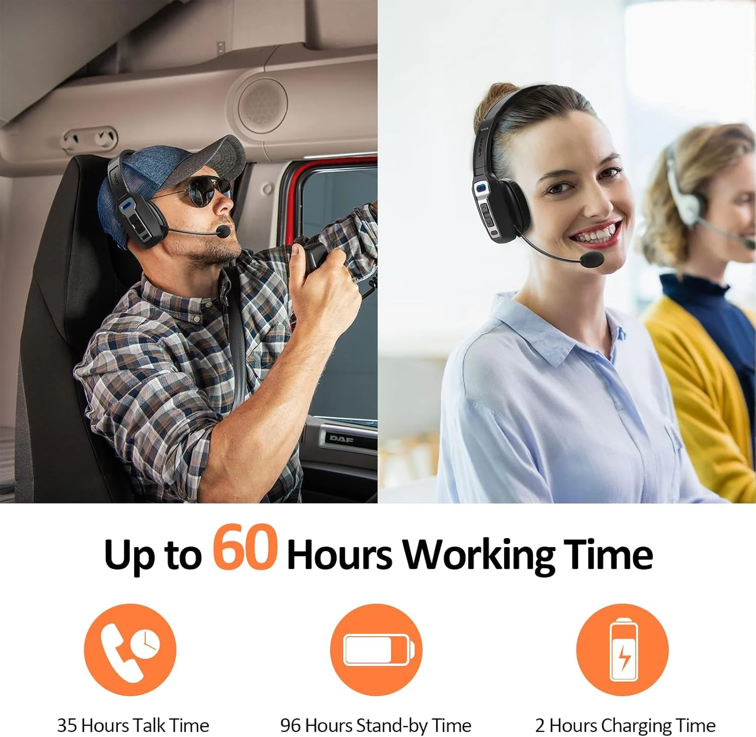 Bluetooth Headset, Trucker Bluetooth Headset with Microphone AI Noise Cancelling, Trucker Headset for 164ft & 65Hours Working Time, Wireless Headset for Work from Home/Trucke Driver/Computer DY101 - Image 5
