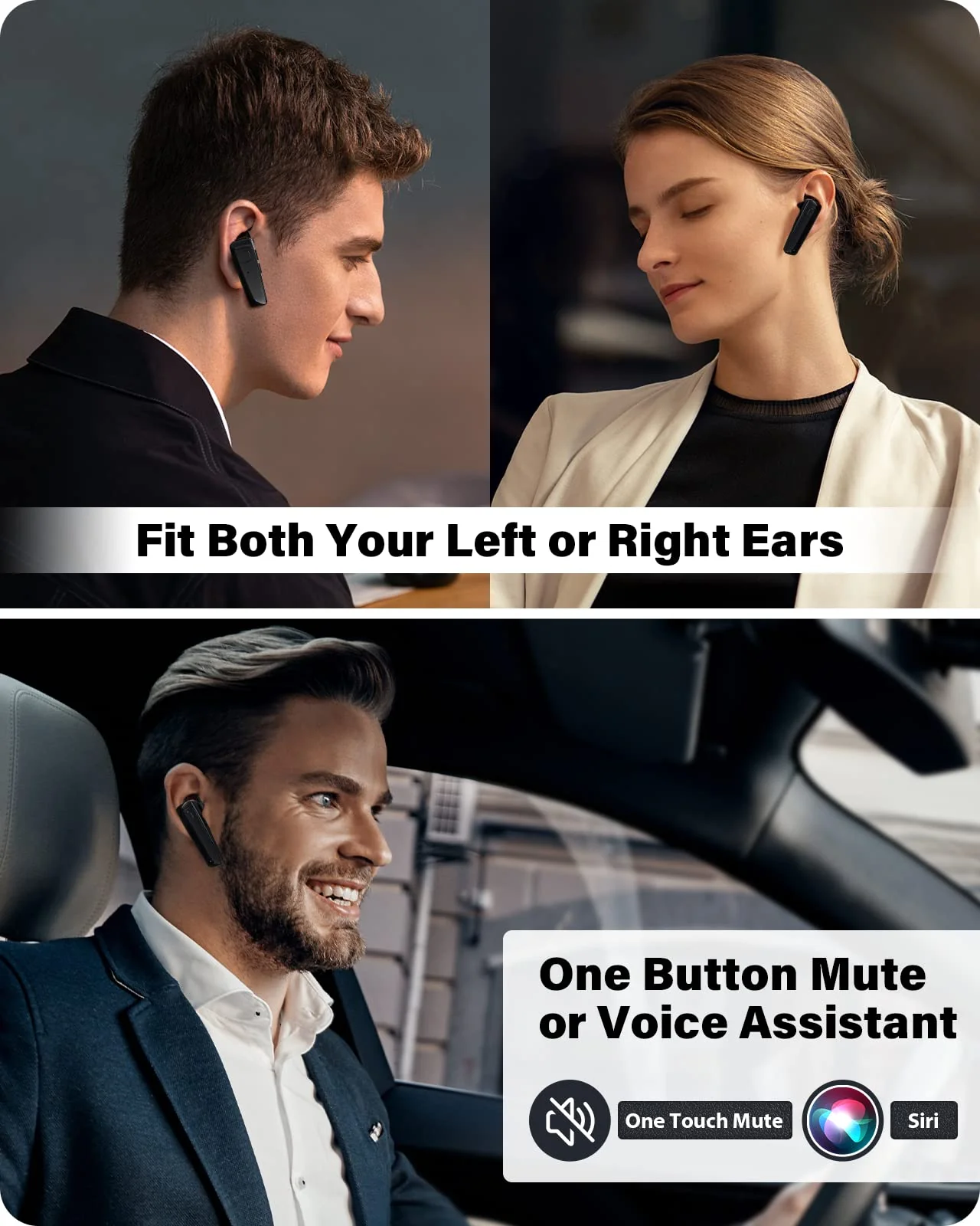 Bluetooth Headset - V5.0 Wireless Handsfree Earpiece Built-in Dual Mic Noise Cancelling, 10 Days Standby 16Hrs HD Talktime Ultralight Headset for iPhone Android Samsung Laptop(Black) Black - Image 2