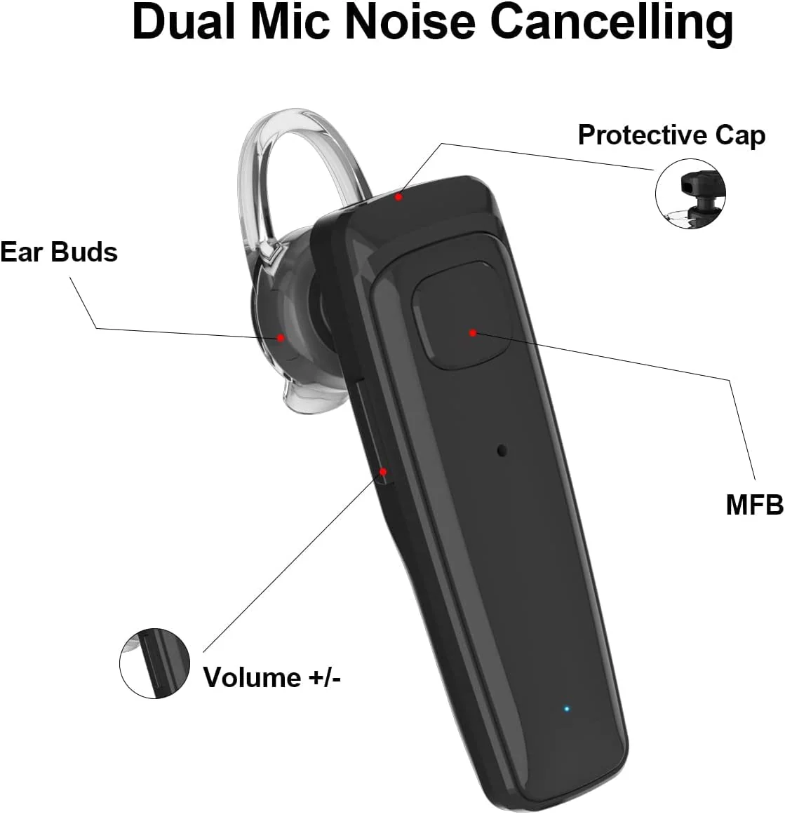 Bluetooth Headset - V5.0 Wireless Handsfree Earpiece Built-in Dual Mic Noise Cancelling, 10 Days Standby 16Hrs HD Talktime Ultralight Headset for iPhone Android Samsung Laptop(Black) Black - Image 7