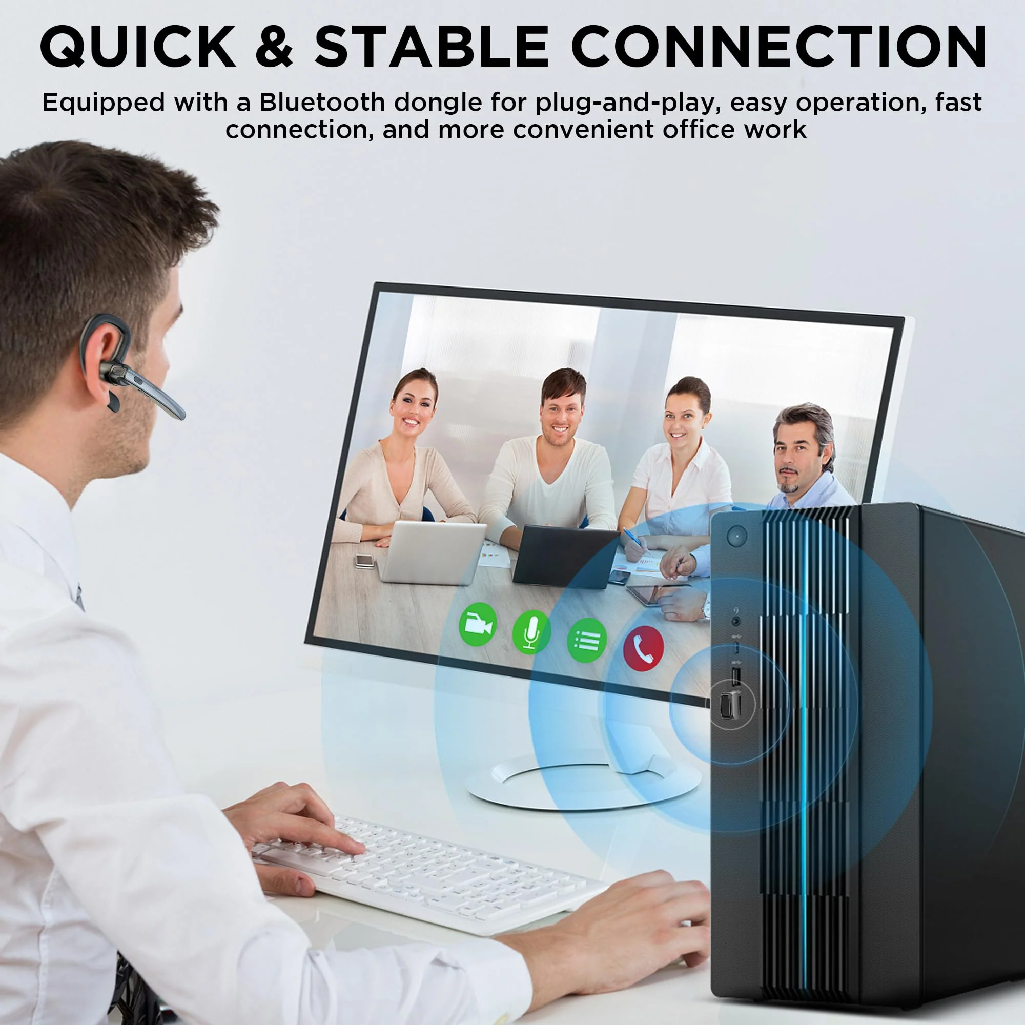 Bluetooth Headset V5.3, Wireless Bluetooth Earpiece with 600mAh Charging Case, 110H Playtime, Hands Free Headset for Cell Phone and Computer with Built-in Microphone for Work Trucker Office Silver - Image 5