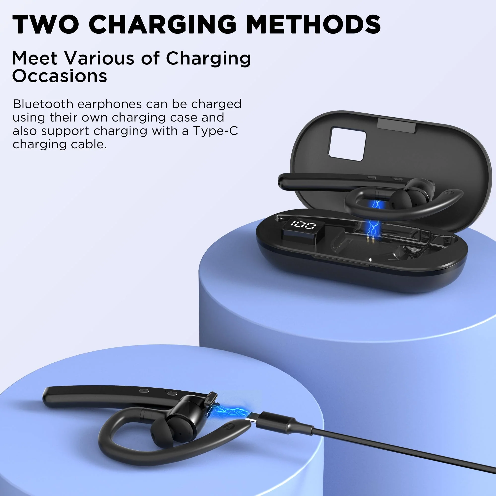Bluetooth Headset V5.3, Wireless Bluetooth Earpiece with 600mAh Charging Case, 110H Playtime, Hands Free Headset for Cell Phone and Computer with Built-in Microphone for Work Trucker Office Silver - Image 7