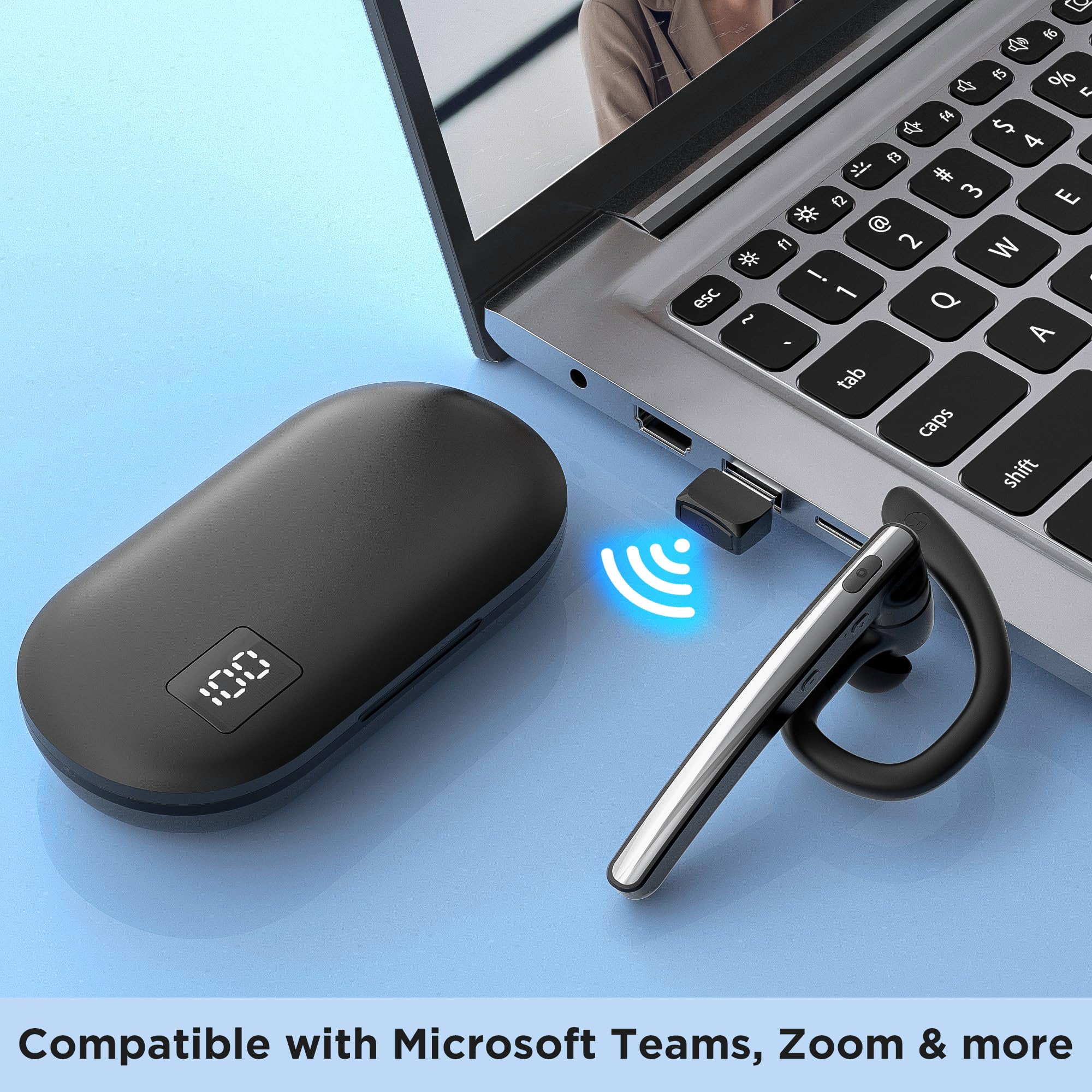 Bluetooth Headset V5.3, Wireless Bluetooth Earpiece with 600mAh Charging Case, 110H Playtime, Hands Free Headset for Cell Phone and Computer with Built-in Microphone for Work Trucker Office Silver - Image 8