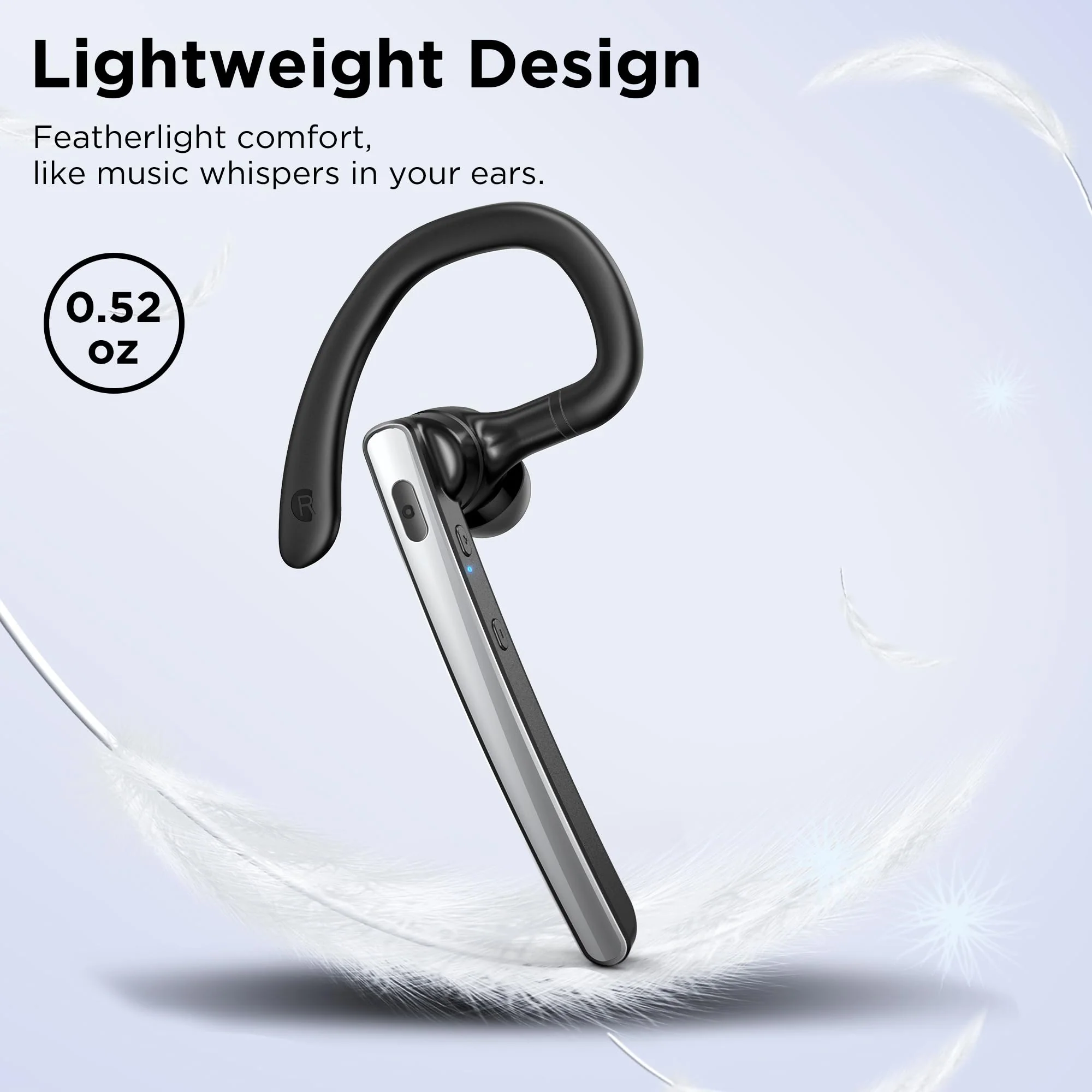 Bluetooth Headset V5.3, Wireless Bluetooth Earpiece with 600mAh Charging Case, 110H Playtime, Hands Free Headset for Cell Phone and Computer with Built-in Microphone for Work Trucker Office Silver - Image 9